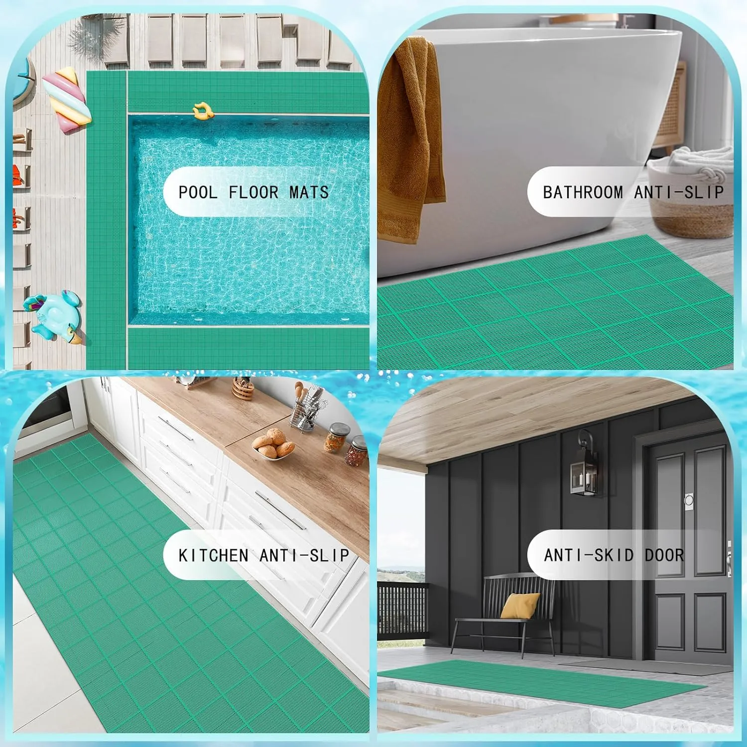 Tondiamo Drainage Pool Flooring Mats Swimming Pool Non Slip Mat PVC Splash Matting Mesh Hollow Doormat Roll for Outdoor Indoor Patio Restaurant Garage Kitchen Bathroom Bars(3 x 10 ft,Green)