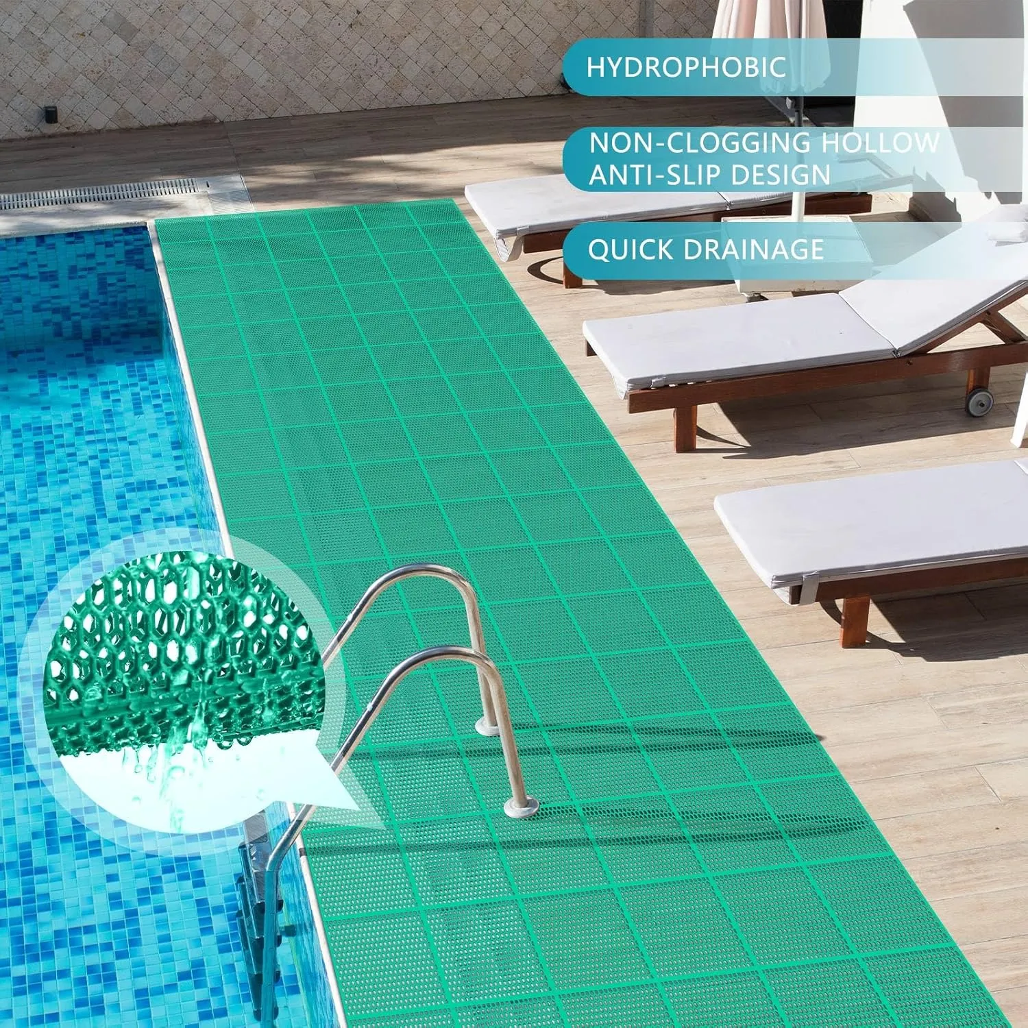 Tondiamo Drainage Pool Flooring Mats Swimming Pool Non Slip Mat PVC Splash Matting Mesh Hollow Doormat Roll for Outdoor Indoor Patio Restaurant Garage Kitchen Bathroom Bars(3 x 10 ft,Green)