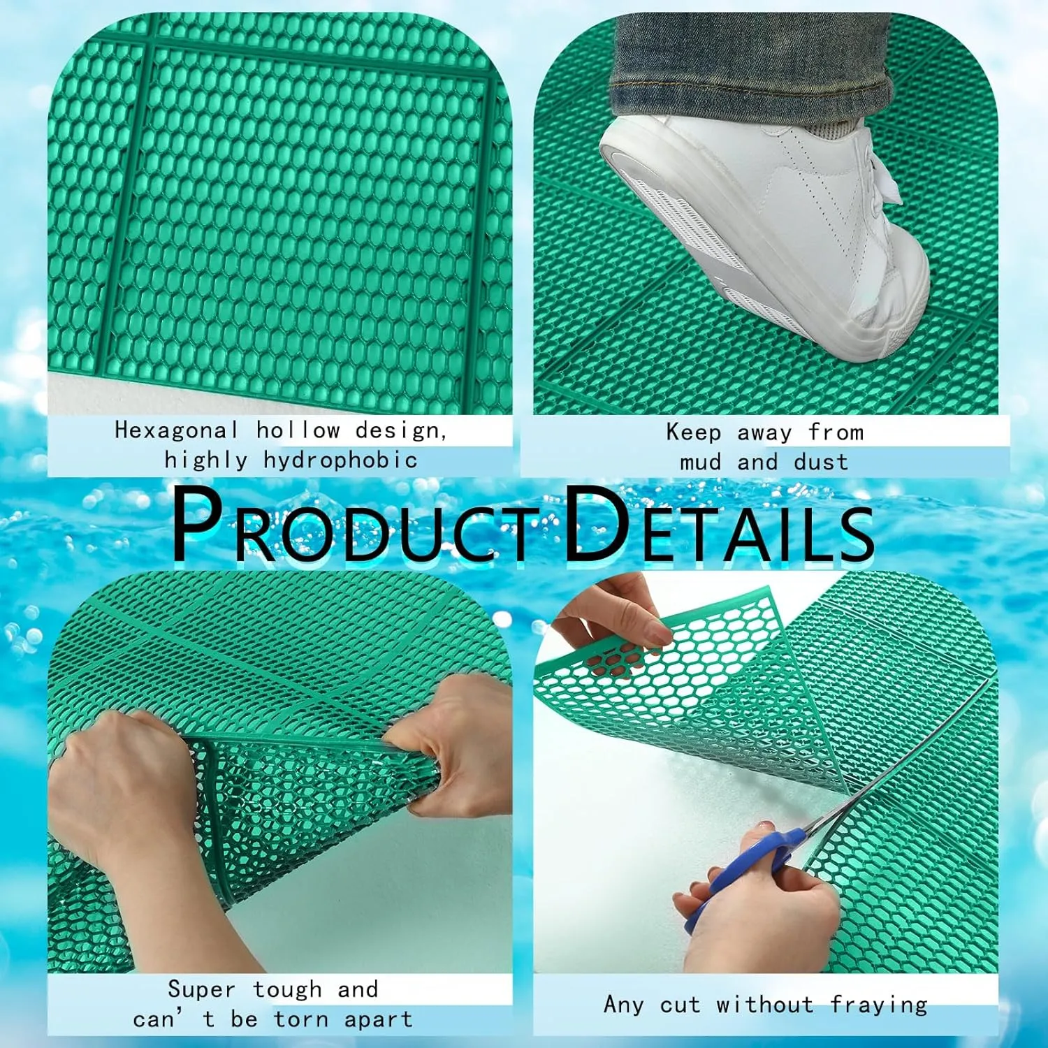 Tondiamo Drainage Pool Flooring Mats Swimming Pool Non Slip Mat PVC Splash Matting Mesh Hollow Doormat Roll for Outdoor Indoor Patio Restaurant Garage Kitchen Bathroom Bars(3 x 10 ft,Green)