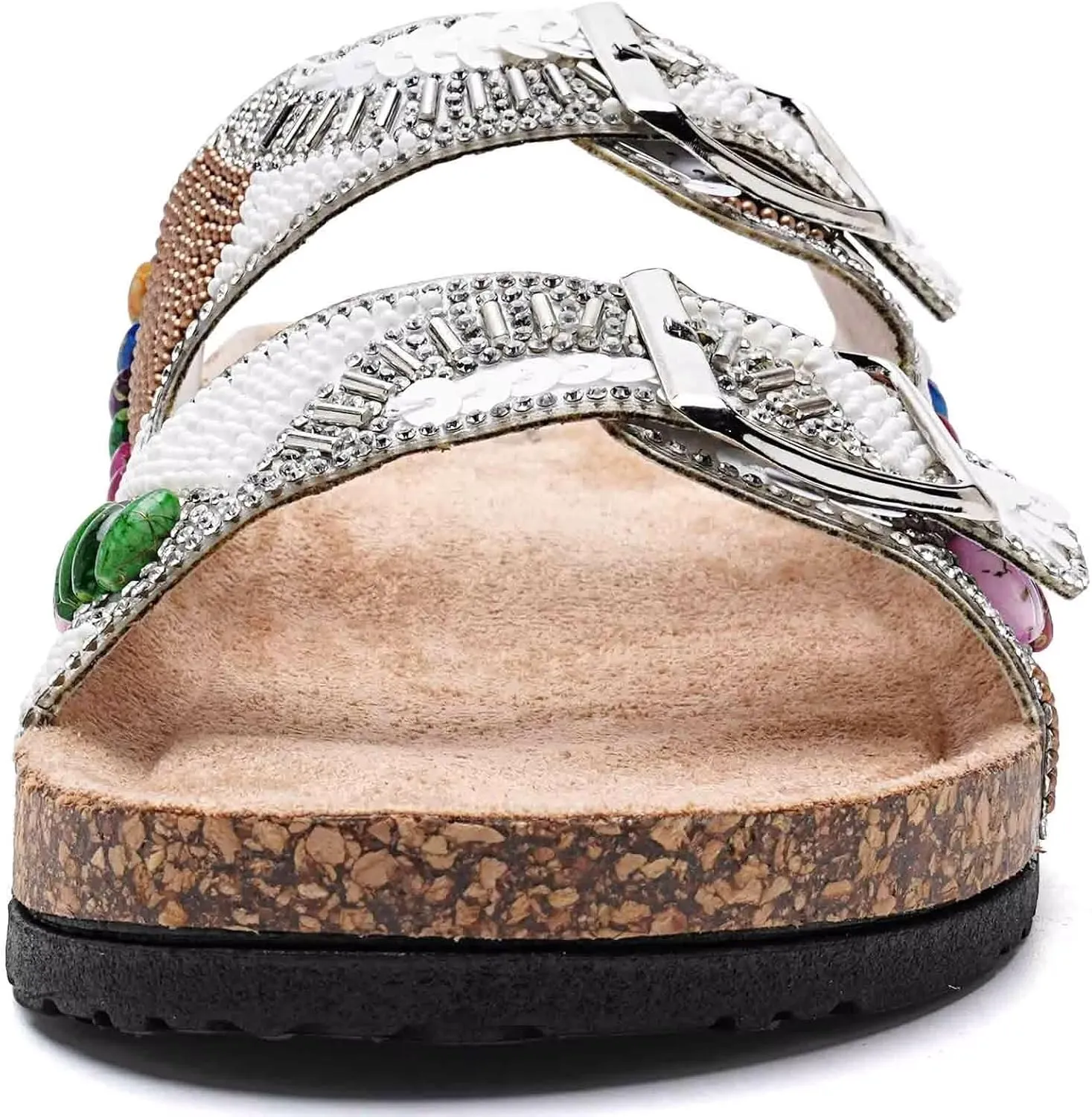 Torotto Womens Slides with Cork Footbed Open Toe Adjustable Webbing Flat Sandals for Walking | Beach | Indoor