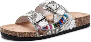 Torotto Womens Slides with Cork Footbed Open Toe Adjustable Webbing Flat Sandals for Walking | Beach | Indoor