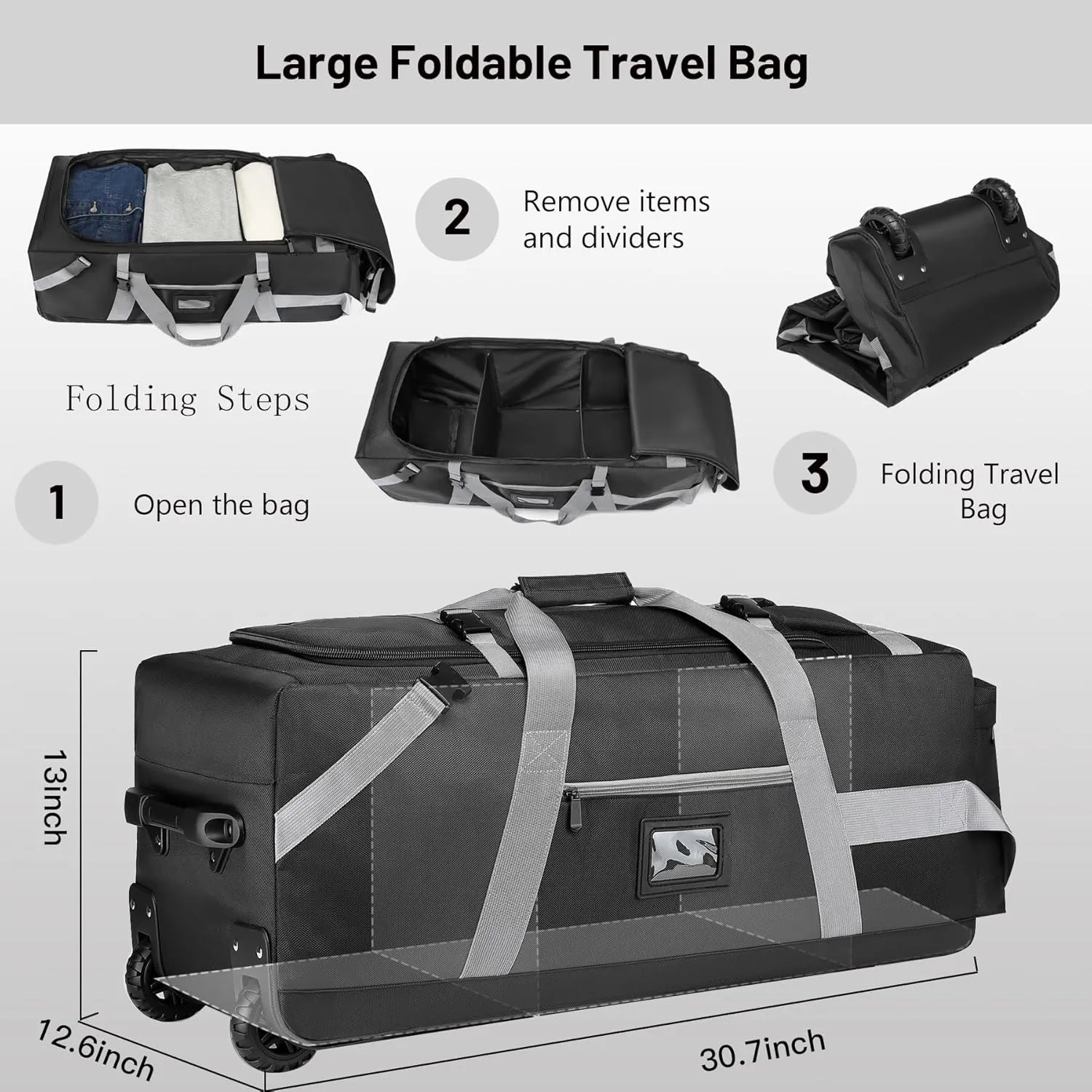 Travel Duffle Bag with Wheels, 89L Large Capacity Rolling Duffle Bag for Travel, Duffle Roller Bags Rolling Luggage Bag with Multi-pocket for Travel (30.7in*12.6in*13in)
