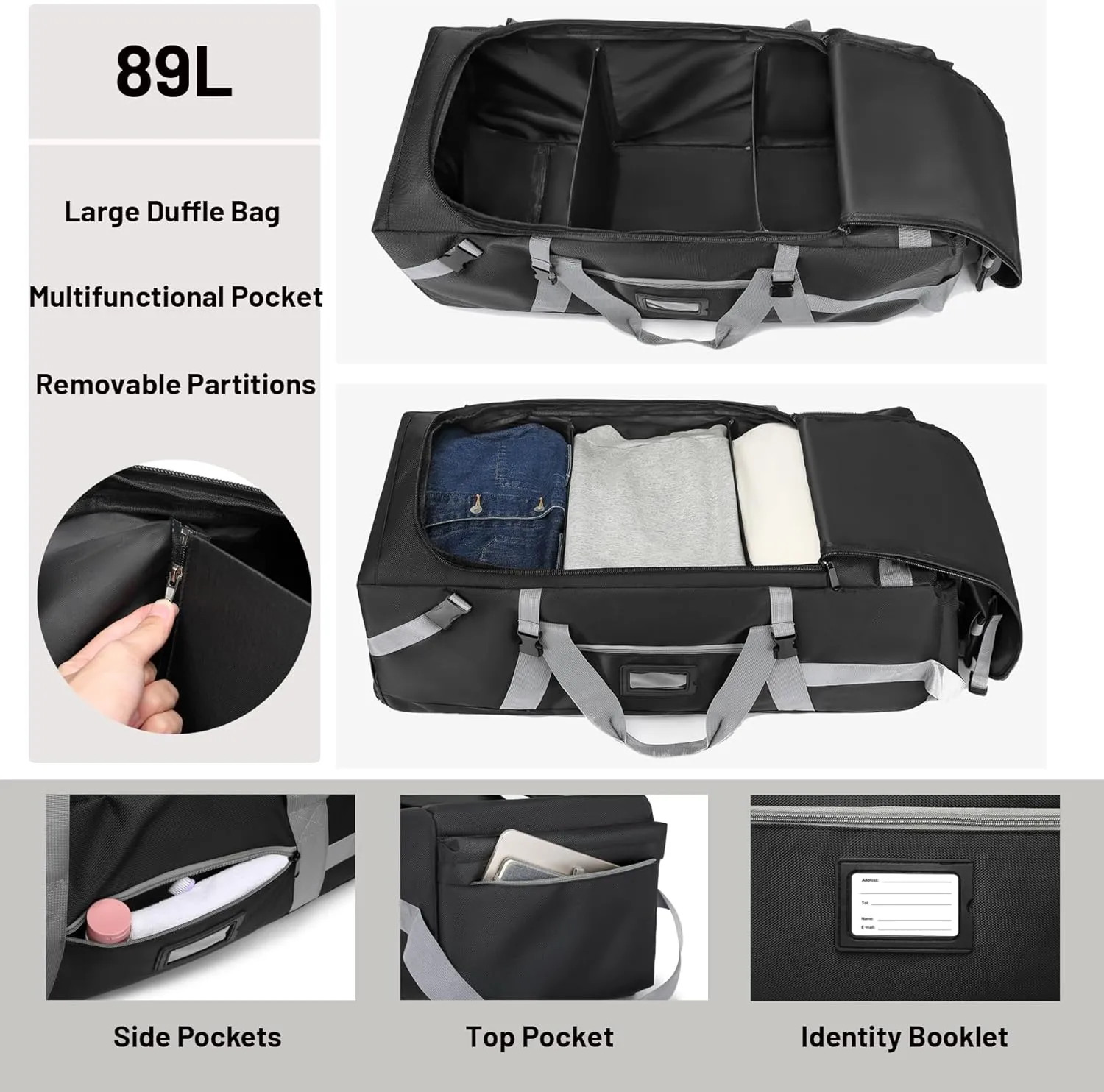 Travel Duffle Bag with Wheels, 89L Large Capacity Rolling Duffle Bag for Travel, Duffle Roller Bags Rolling Luggage Bag with Multi-pocket for Travel (30.7in*12.6in*13in)
