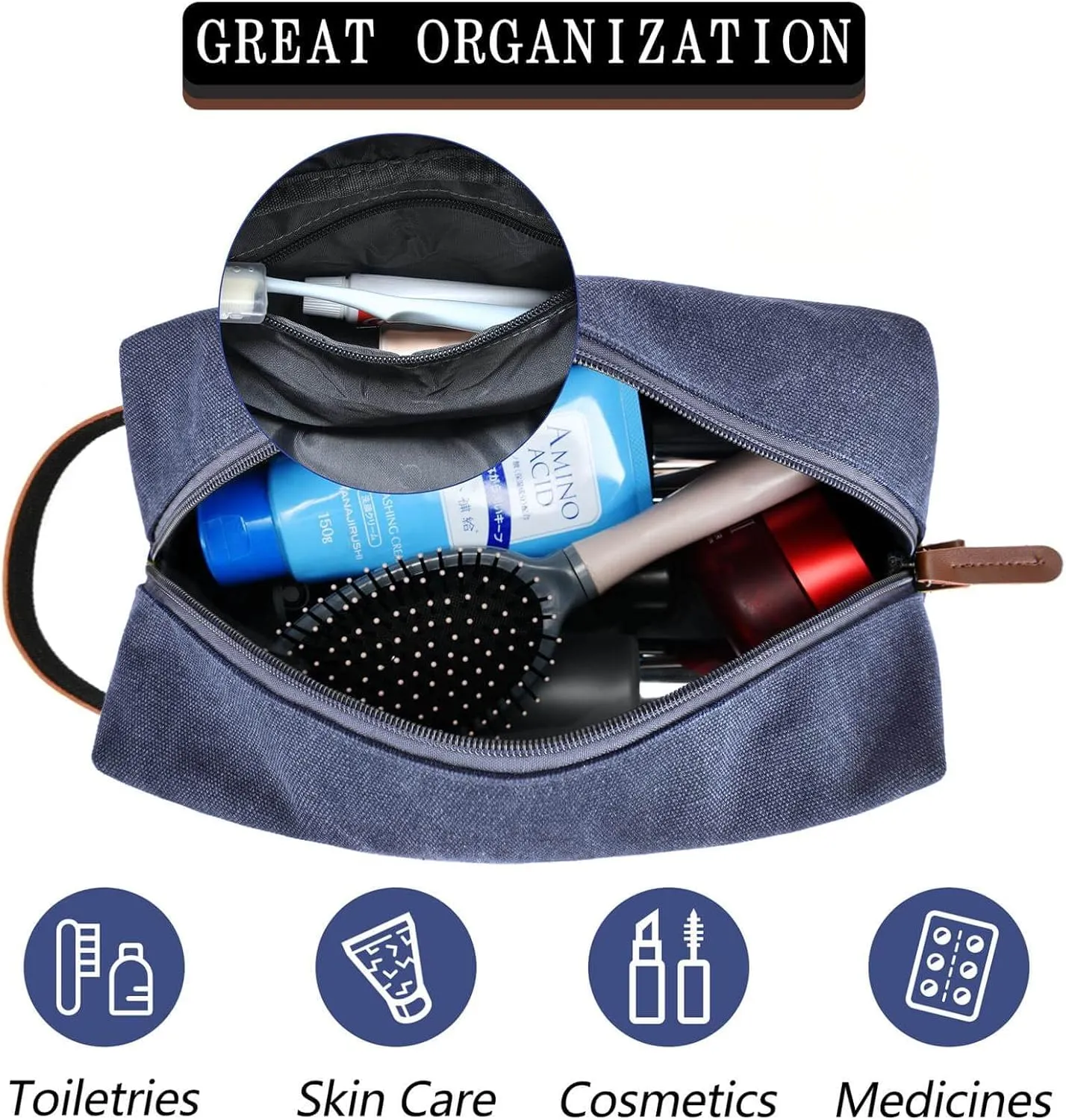 Travel Toiletry Bag for Men Initials - Graduation Gifts for Him, Personalized Shaving Kit Bag Hanging Dopp Kit - Travel Essentials, Bathroom Shower Bag for Toiletries Accessories Gifts for Men - M