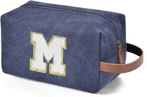 Travel Toiletry Bag for Men Initials - Graduation Gifts for Him, Personalized Shaving Kit Bag Hanging Dopp Kit - Travel Essentials, Bathroom Shower Bag for Toiletries Accessories Gifts for Men - M