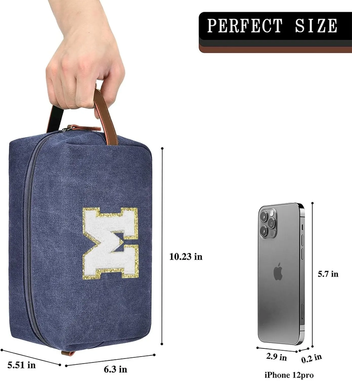 Travel Toiletry Bag for Men Initials - Graduation Gifts for Him, Personalized Shaving Kit Bag Hanging Dopp Kit - Travel Essentials, Bathroom Shower Bag for Toiletries Accessories Gifts for Men - M