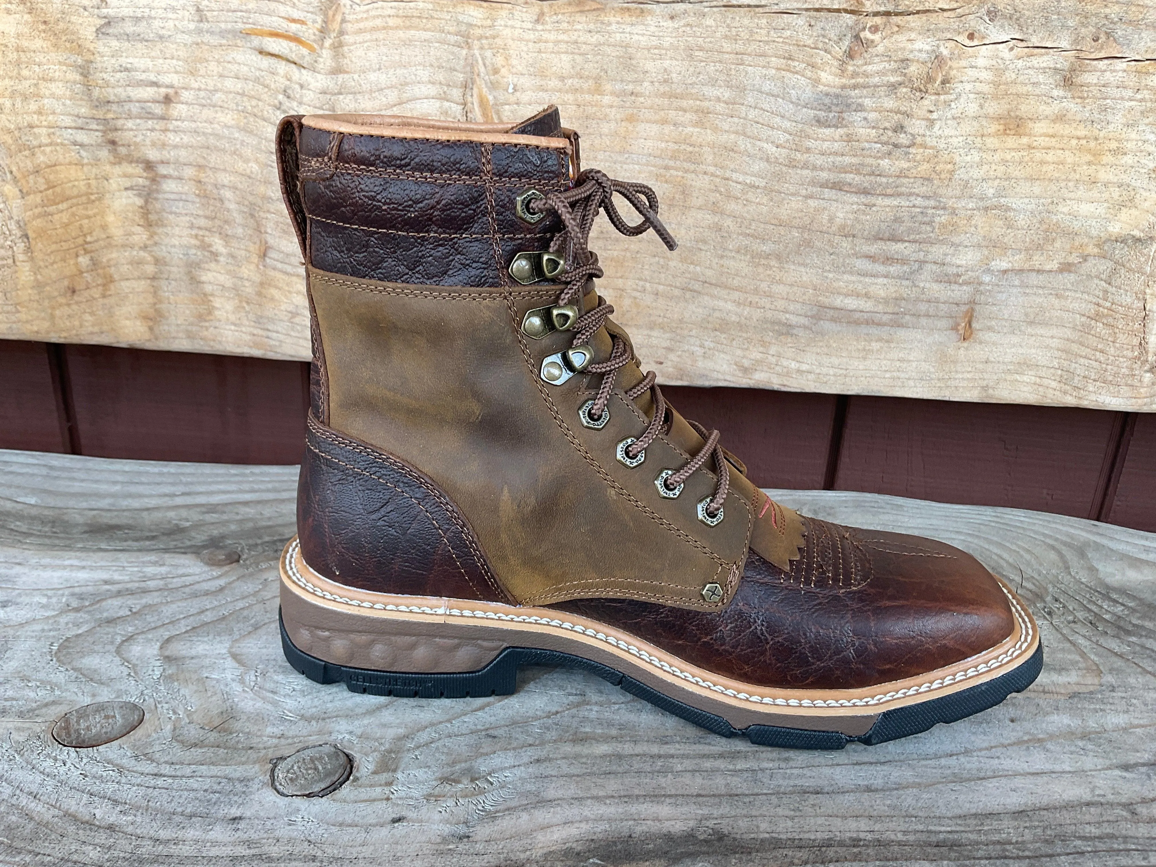 Twisted X Men's 8" CellStretch Waterproof Lacer Distressed Saddle & Cognac Work Boot MXLW001