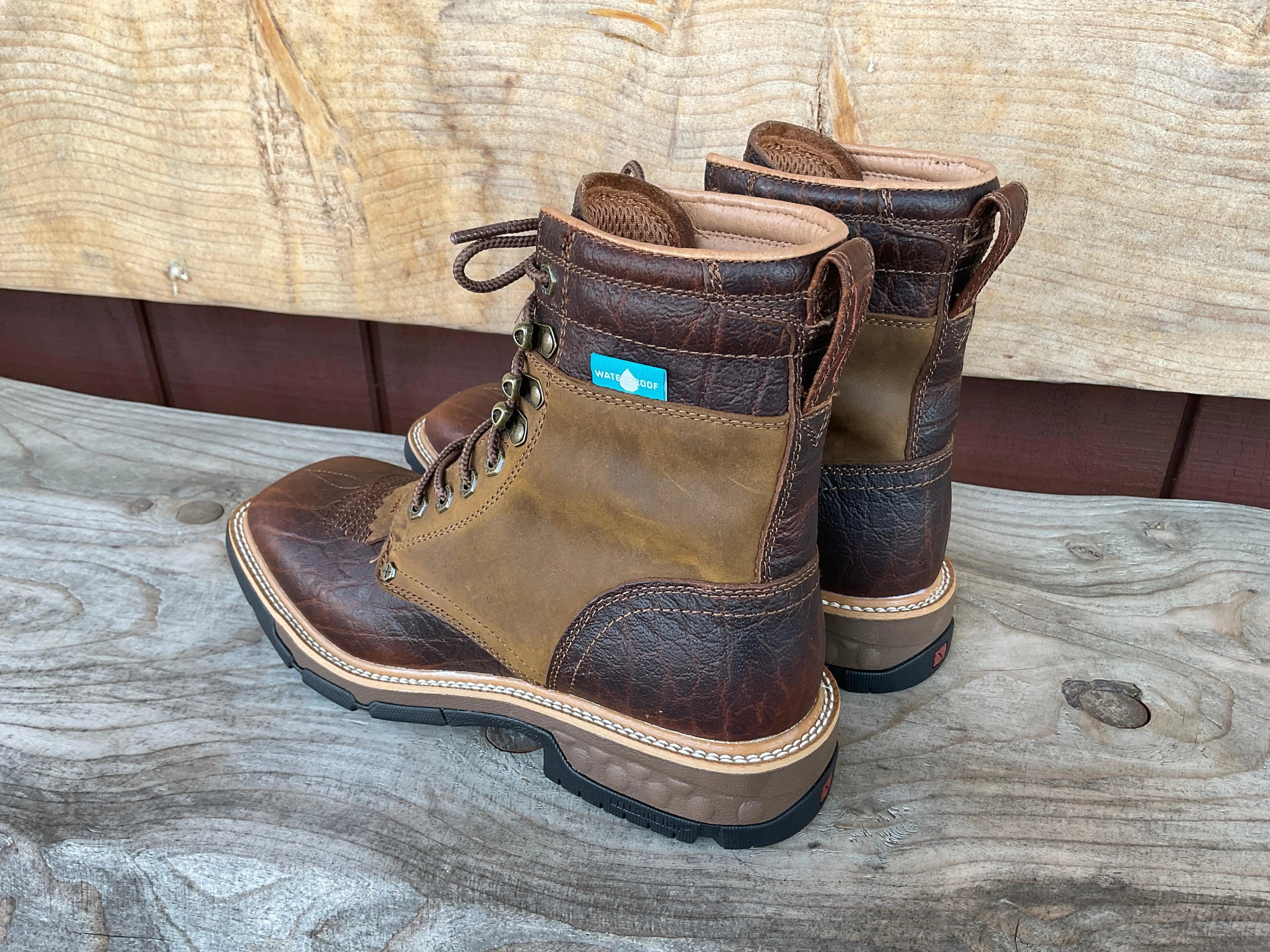Twisted X Men's 8" CellStretch Waterproof Lacer Distressed Saddle & Cognac Work Boot MXLW001