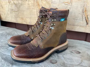 Twisted X Men's 8" CellStretch Waterproof Lacer Distressed Saddle & Cognac Work Boot MXLW001