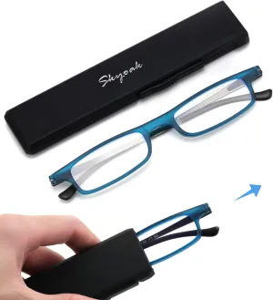 Ultra thin Lightweight Folding Reading Glasses Women Men TR90 Blue Light Blocking Anti UV/Eyestrain Foldable Compact Computer Readers Portable Unique Stretchable Slim Flat case Blue  1.0