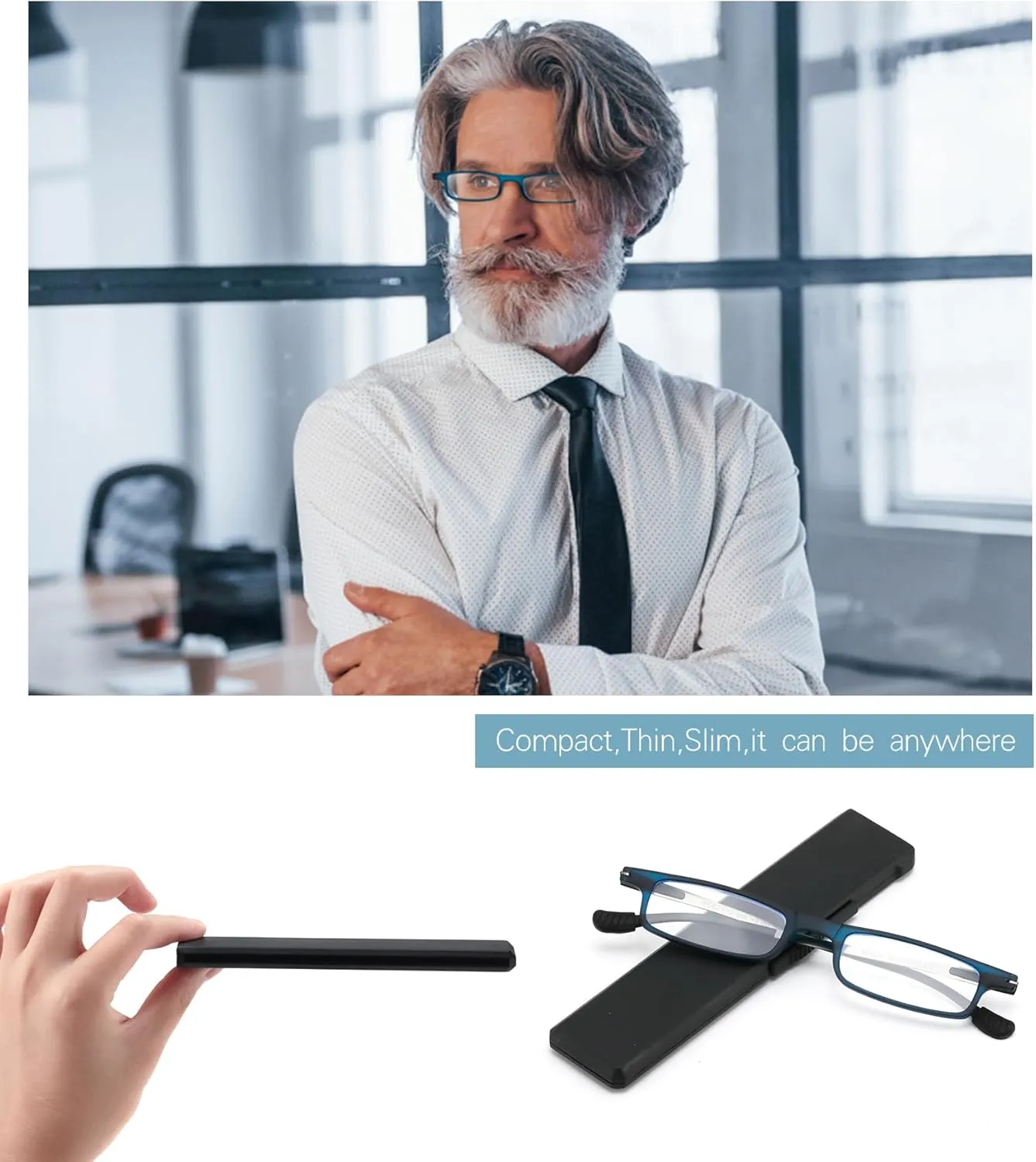 Ultra thin Lightweight Folding Reading Glasses Women Men TR90 Blue Light Blocking Anti UV/Eyestrain Foldable Compact Computer Readers Portable Unique Stretchable Slim Flat case Blue  1.0