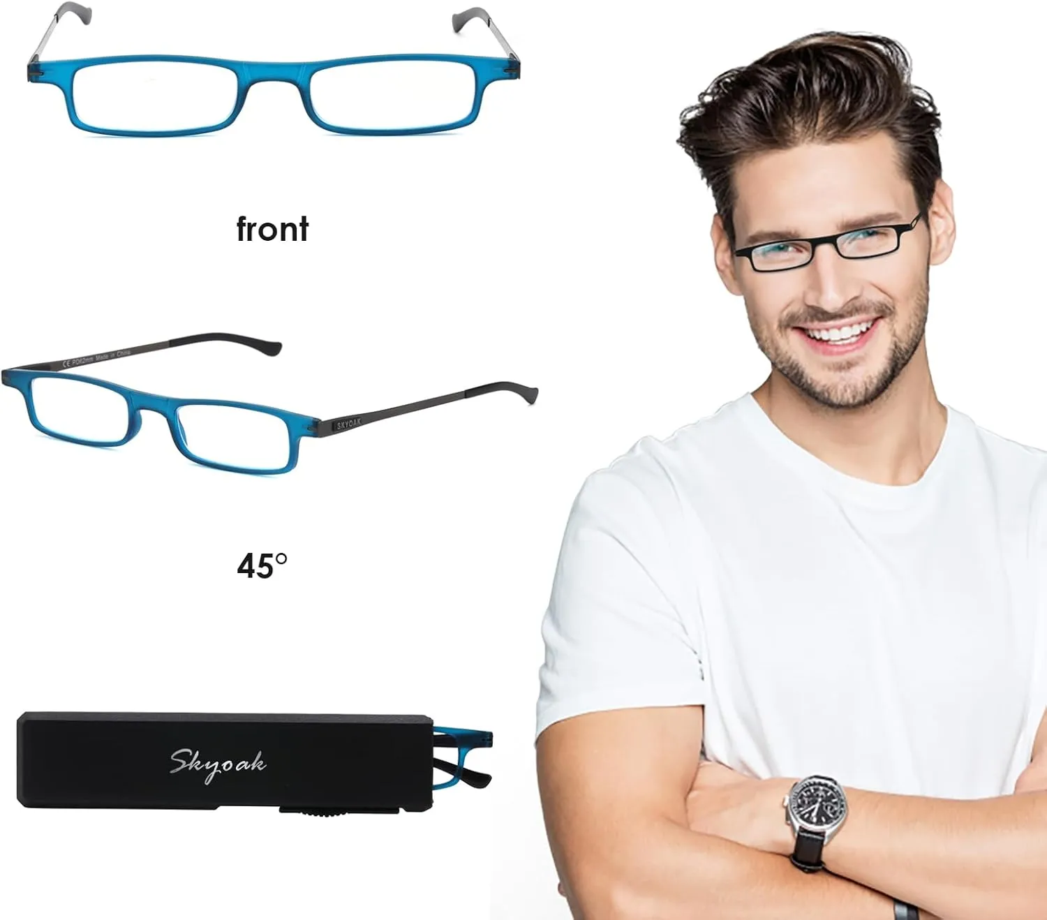 Ultra thin Lightweight Folding Reading Glasses Women Men TR90 Blue Light Blocking Anti UV/Eyestrain Foldable Compact Computer Readers Portable Unique Stretchable Slim Flat case Blue  1.0