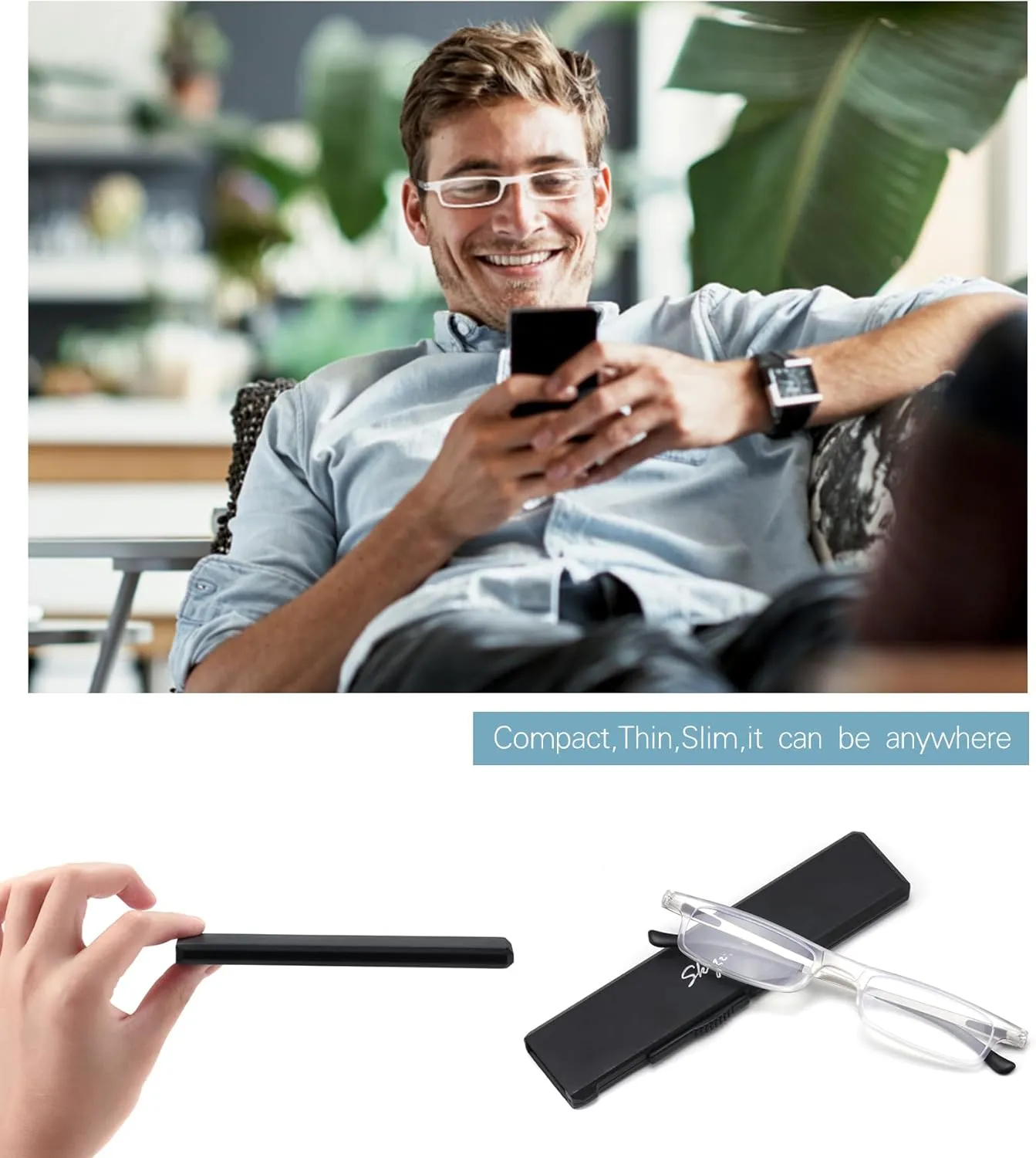 Ultra thin Lightweight Folding Reading Glasses Women Men TR90 Blue Light Blocking Anti UV/Eyestrain Foldable Compact Computer Readers Portable Unique Stretchable Slim Flat case Clear  1.25