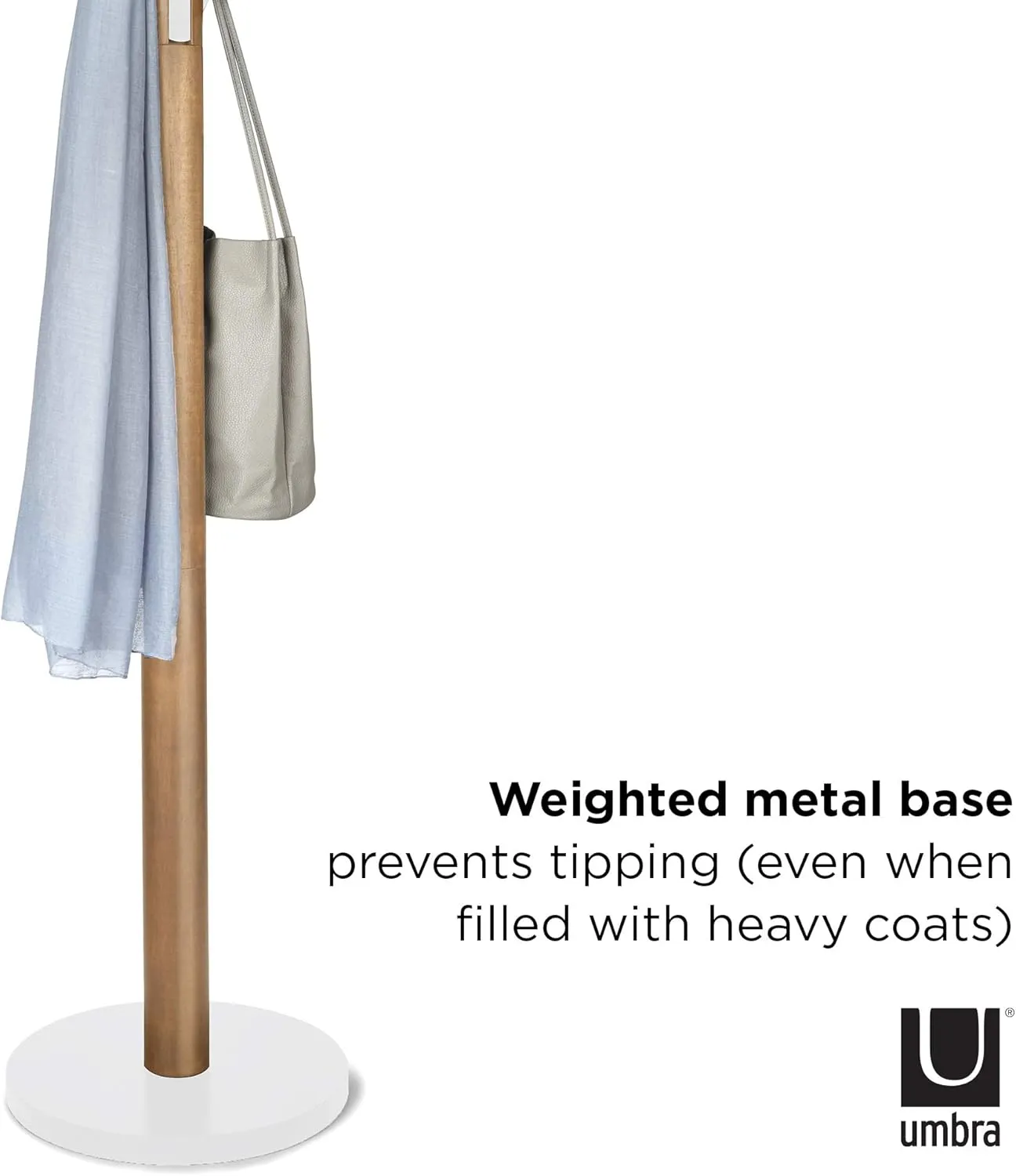 Umbra Flapper Coat Rack, Clothing Hanger, Umbrella Holder, and Hat Organizer, Great for Entryway, White Natural