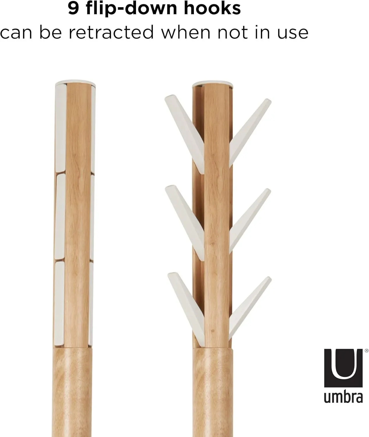 Umbra Flapper Coat Rack, Clothing Hanger, Umbrella Holder, and Hat Organizer, Great for Entryway, White Natural