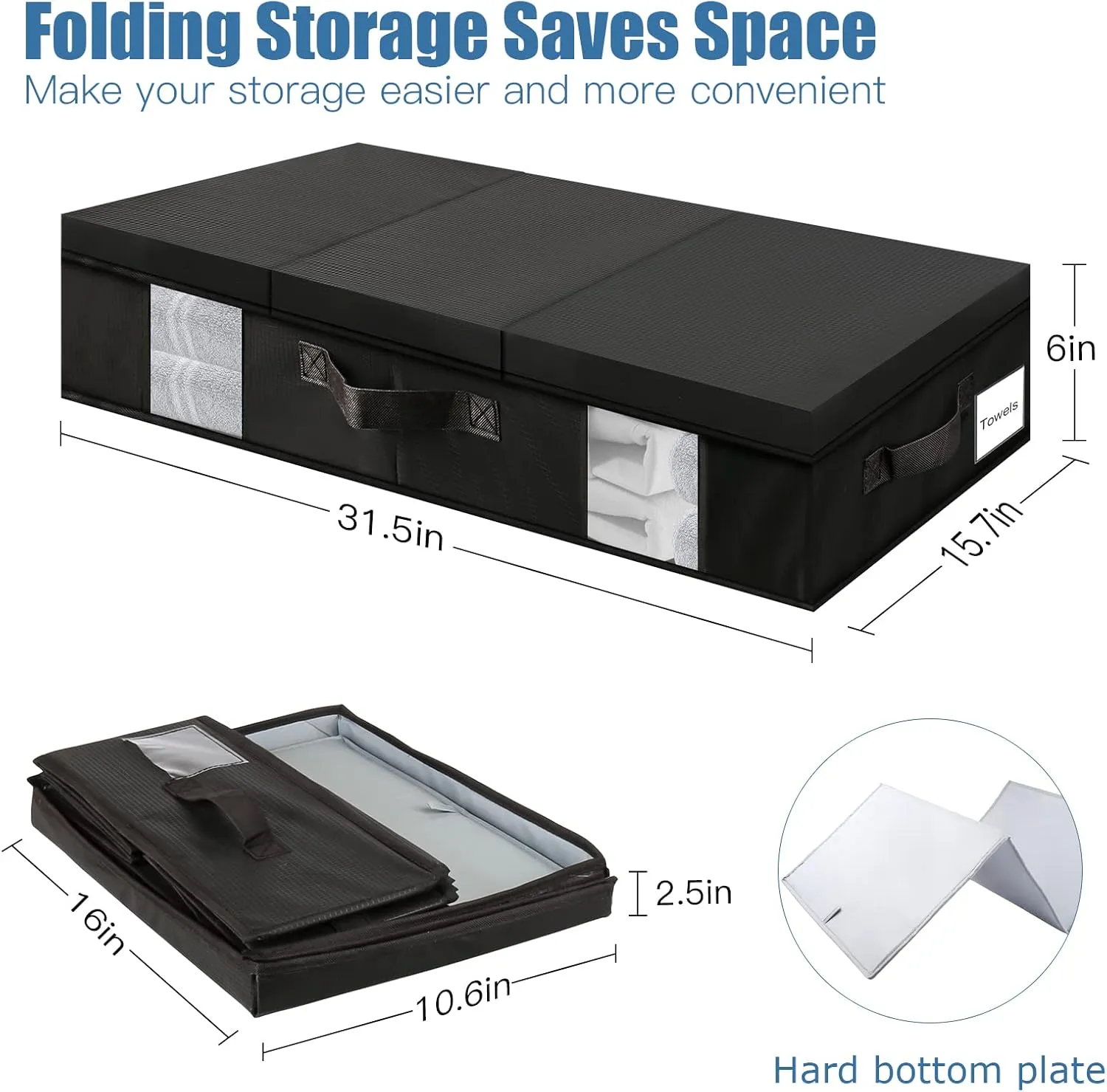 Underbed Storage Containers 3 Pack, Large Under Bed Storage Bins with Lids, Foldable Under the Bed Storage Drawer for Organizing Clothes, Shoes, Blankets, Pillows-PEVA Waterproof Material