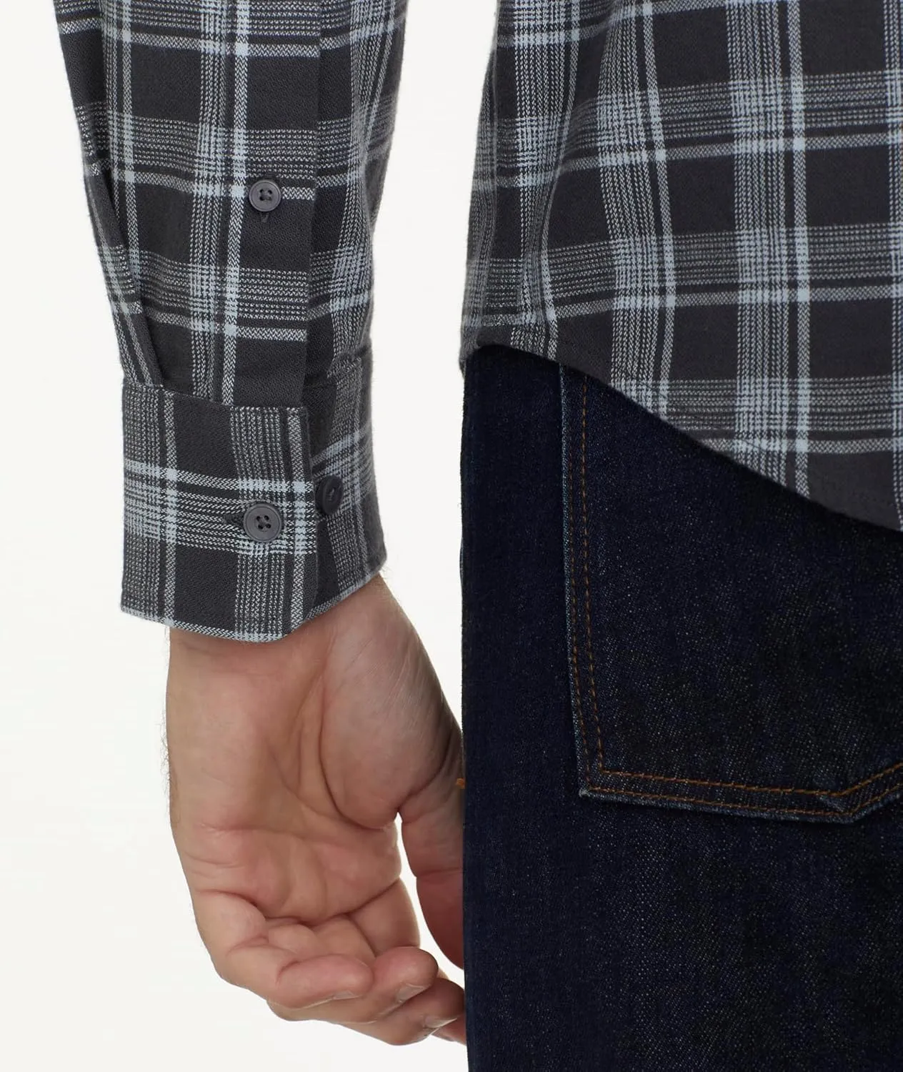 UNTUCKit Organic Cotton Plaid Flannel Shirt - Untucked Shirt for Men, Long Sleeve, Grey Plaid, Slim Fit