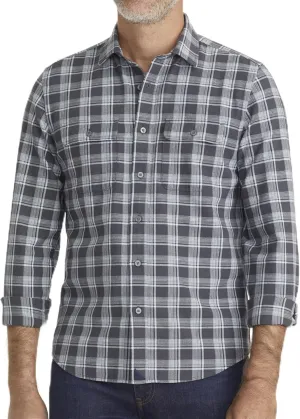 UNTUCKit Organic Cotton Plaid Flannel Shirt - Untucked Shirt for Men, Long Sleeve, Grey Plaid, Slim Fit