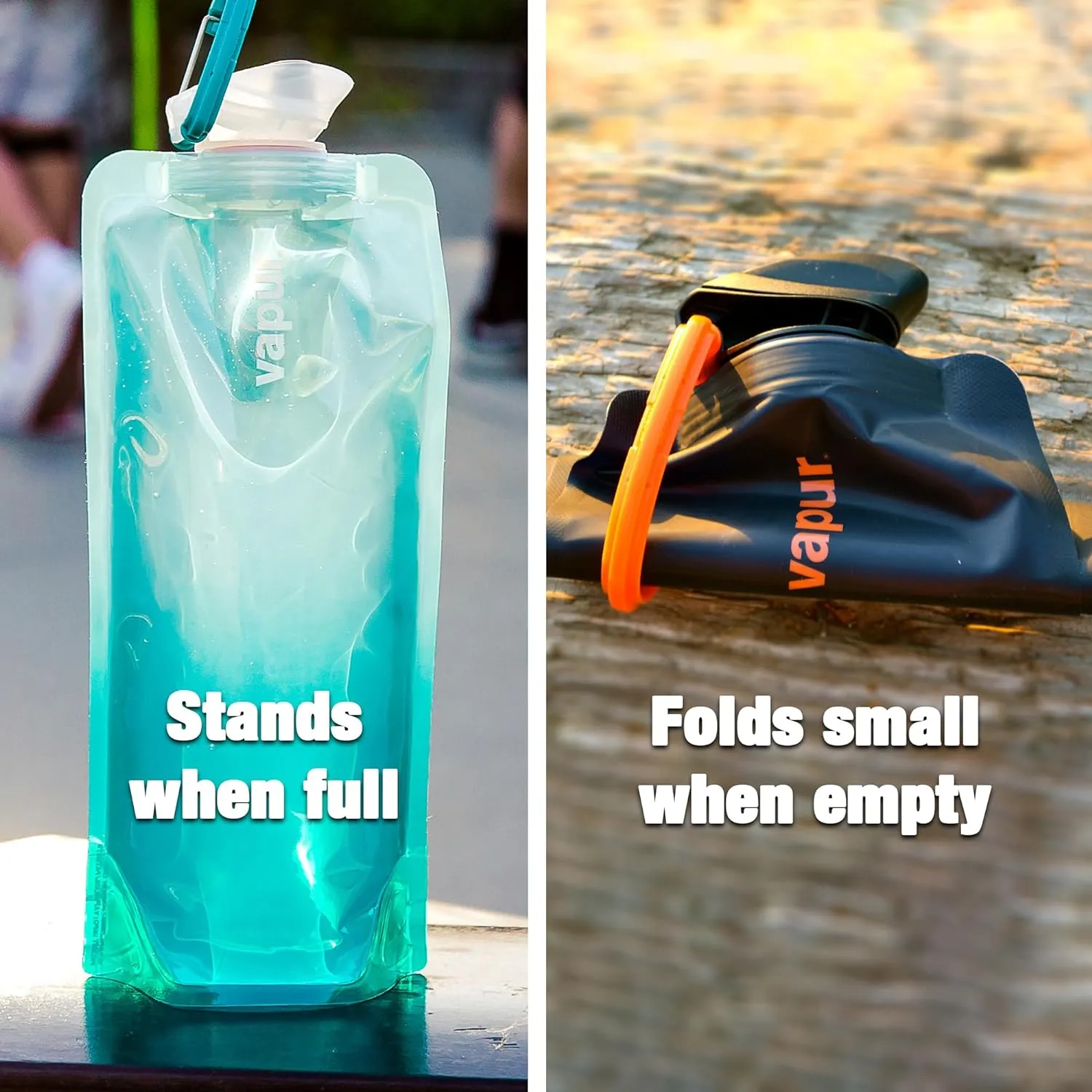Vapur Collapsible Water Bottle With Carabiner, Compact Bottle Folds Flat For Hydration On The Go, Ideal for Traveling, Hiking or Camping, 34 Ounce, Burgundy, Pack of 1
