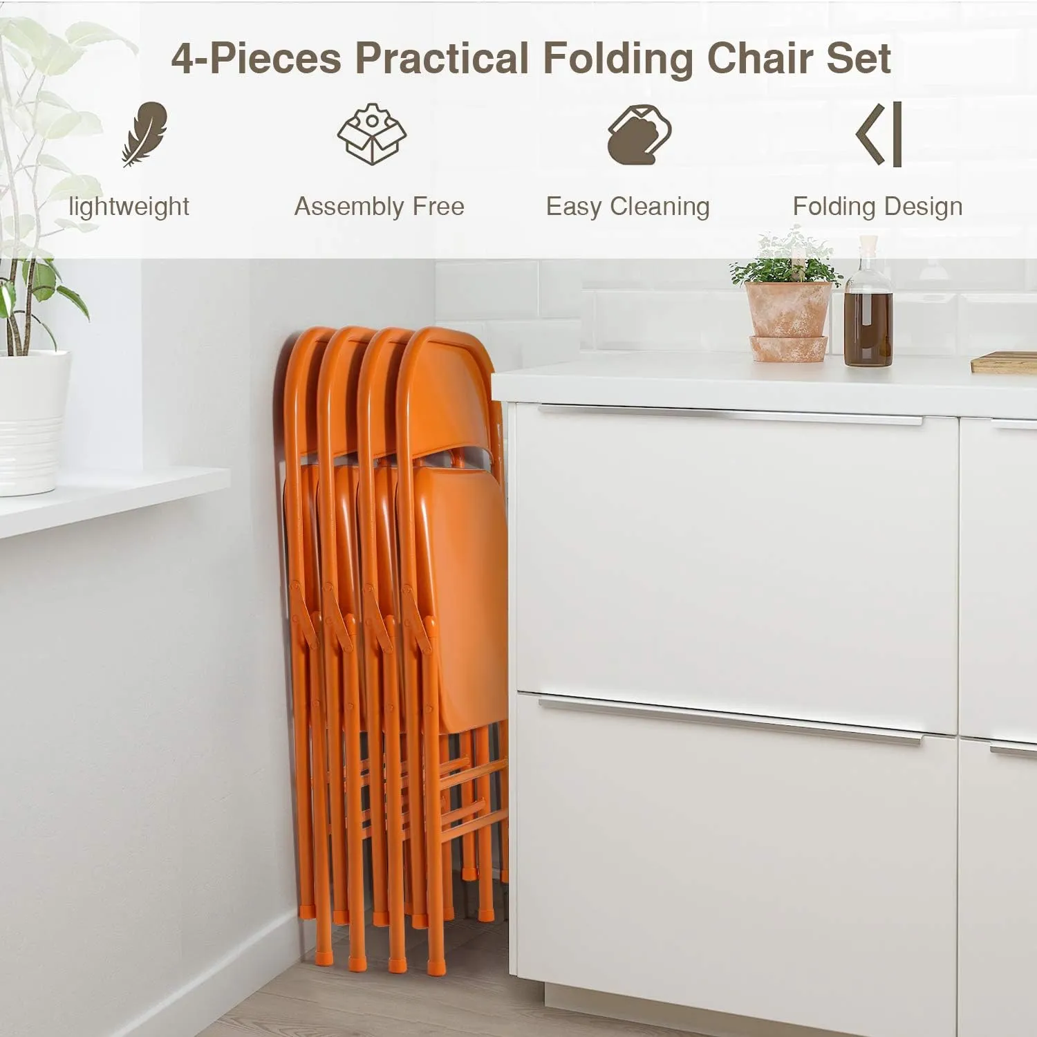 VECELO Metal Folding Chairs 4 Pack, Double Hinged Steel Frame Easy Foldable&Stackable for Office Kitchen Dinning Wedding Patio and Garden