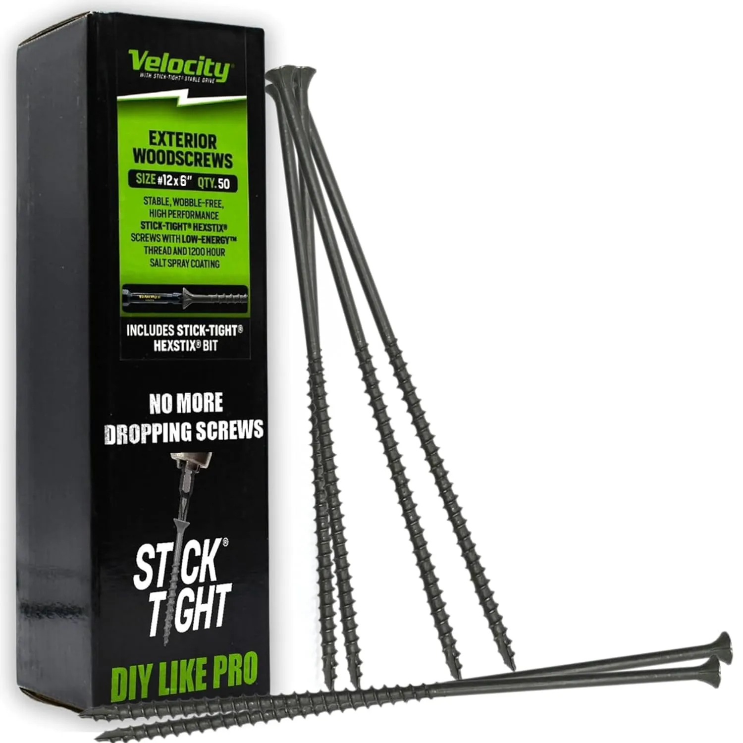 Velocity Long Length Exterior 6 Inch Wood Screws - T25 Torx Bits (Size #12) – Rust Resistant Long Wood Screw Set with Stick Tight Hexstix Driver Bit (50 Count)