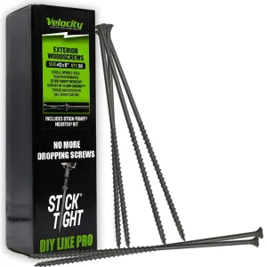 Velocity Long Length Exterior 6 Inch Wood Screws - T25 Torx Bits (Size #12) – Rust Resistant Long Wood Screw Set with Stick Tight Hexstix Driver Bit (50 Count)