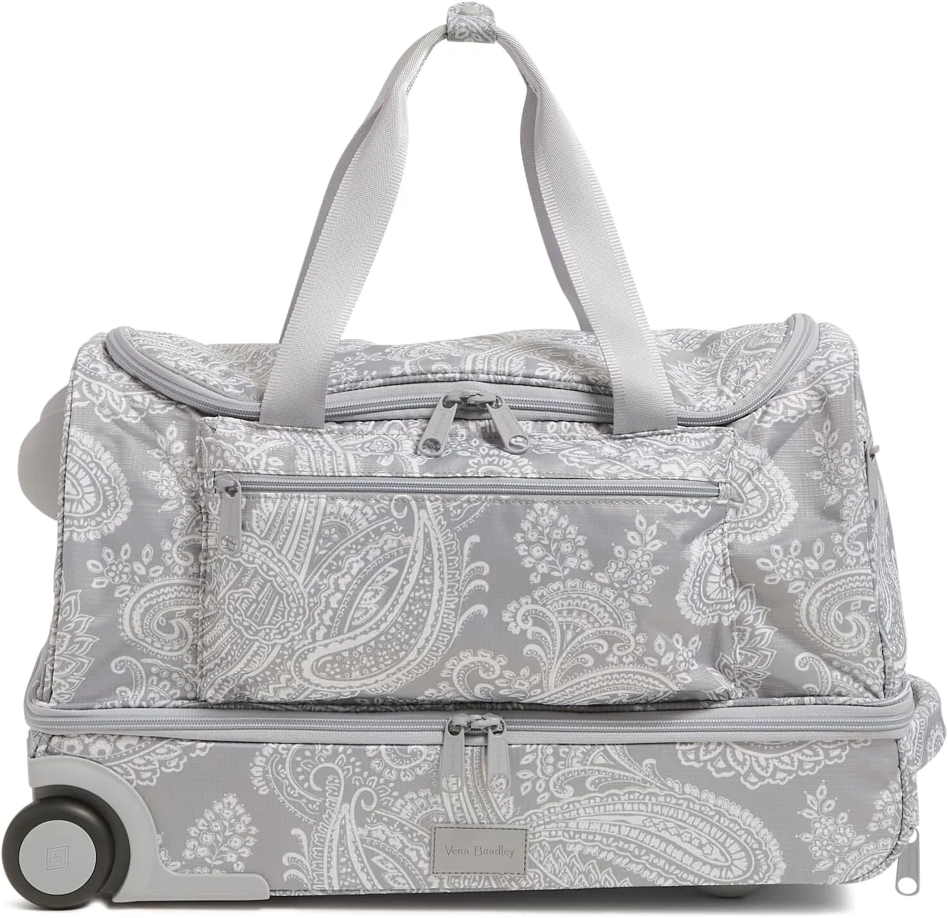 Vera Bradley Recycled Ripstop Foldable Rolling Duffle Bag, Cloud Gray Paisley