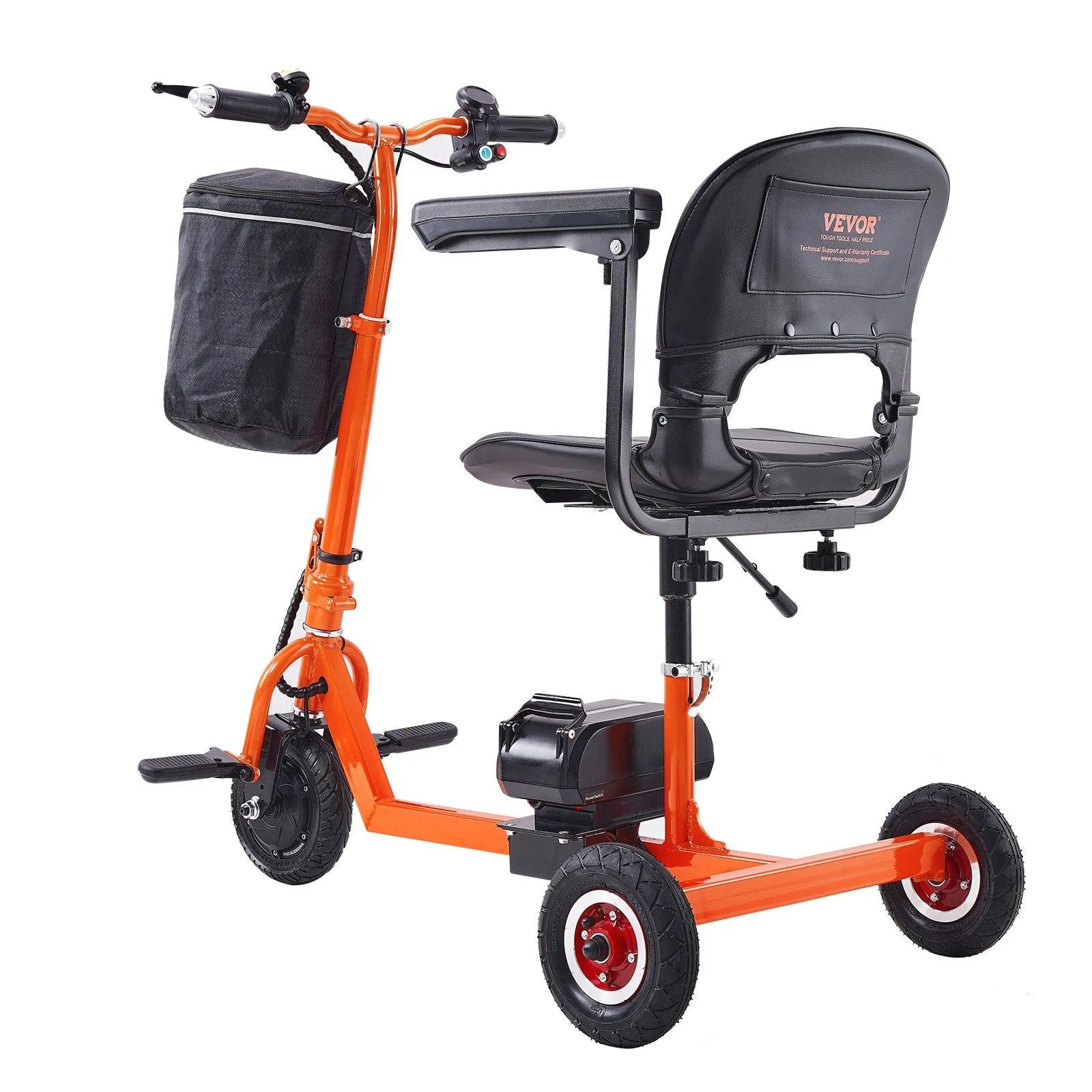 VEVOR Foldable 3 Wheel Mobility Scooter for Seniors, Portable Electric Powered Mobility Scooter with 12 Mile Long Range, All Terrain Travel Wheelchair with 48V Lithium-ion Battery, Max Support 330LBS
