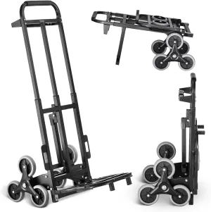 VEVOR Stair Climbing Cart, 440 lbs Capacity Stair Climber Hand Truck and Dolly, Heavy-Duty Folding Trolley Cart with Dual Handle, 6 Wheels & 2 Elastic Ropes for Home Office Shopping Moving Warehouse
