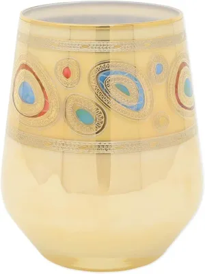Vietri Regalia Cream Stemless Wine Glass - 14K Gold Barware, 4.25" H, 12 oz
