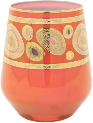 Vietri Regalia Orange Stemless Wine Glass - 14K Gold Barware, 4.25" H, 12 oz