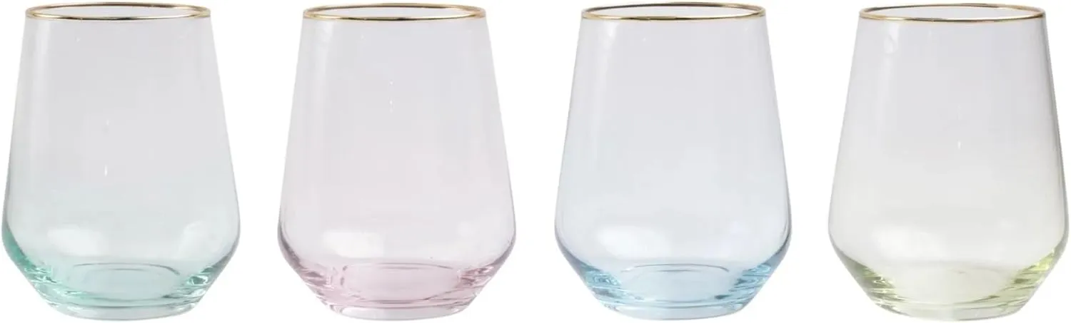 Vietri Viva Rainbow Stemless Wine Glass, 14 oz, Set of 4 - Luxury Italian Wine Glasses, Modern Glassware