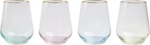 Vietri Viva Rainbow Stemless Wine Glass, 14 oz, Set of 4 - Luxury Italian Wine Glasses, Modern Glassware