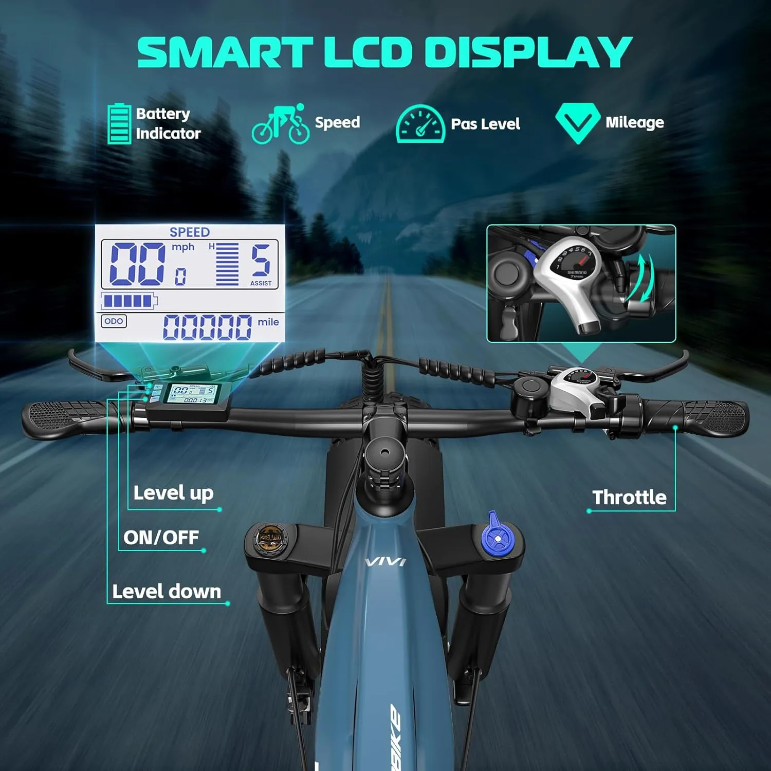 Vivi ACE01 Electric Bike for Adults, 26" x 4.0 Fat Tire Ebike, 1475W Peak Motor Torque Sensor Electric Mountain Bike, 25MPH Electric Bicycle with 48V 15AH Battery, Hydraulic Brake, UL 2849 Certified