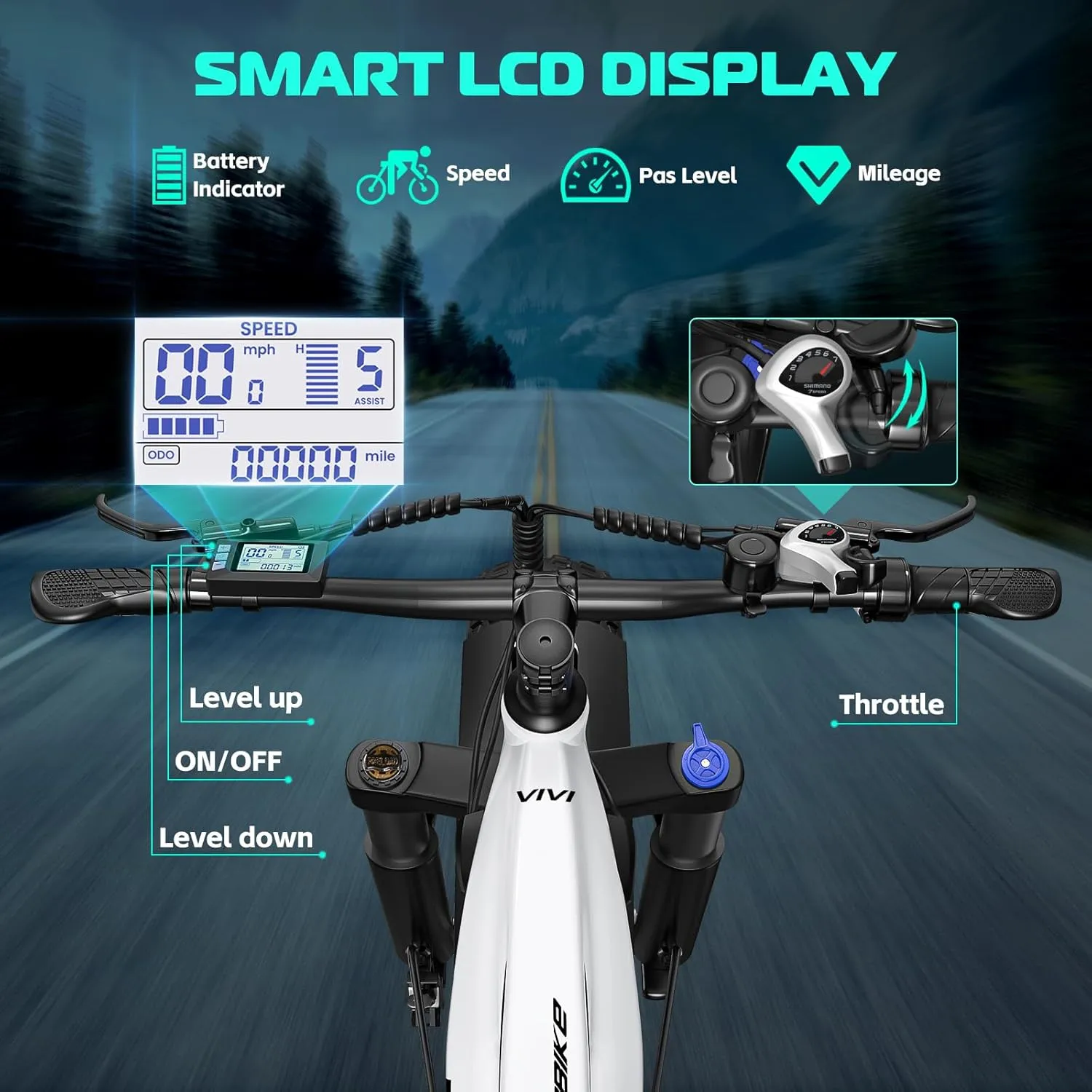 Vivi ACE01 Electric Bike for Adults, 26" x 4.0 Fat Tire Ebike, 1475W Peak Motor Torque Sensor Electric Mountain Bike, 25MPH Electric Bicycle with 48V 15AH Battery, Hydraulic Brake, UL 2849 Certified