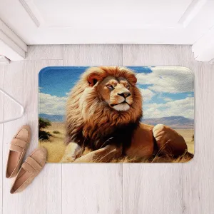 Vivid Lion Bathroom Rug,Prairie Scenery Blue Sky Non Slip Bath Mat Kids Teens Boys Men Home Decor,Fierce Wildlife Bath Indoor Doornat,Tropical African Animal Shaggy Absorbent Floor Mat,16"x24"