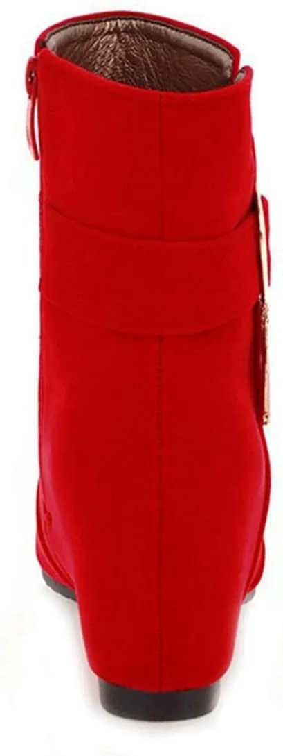 VOKLIN Women's Pointed Toe Wedge Dress Ankle Boots Metallic Suede Zipper Chunky Hidden Heels Short Booties