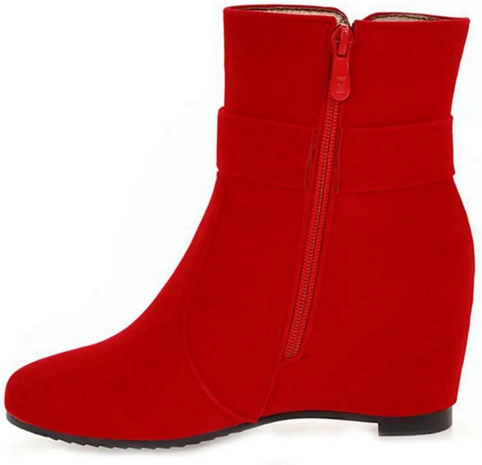 VOKLIN Women's Pointed Toe Wedge Dress Ankle Boots Metallic Suede Zipper Chunky Hidden Heels Short Booties