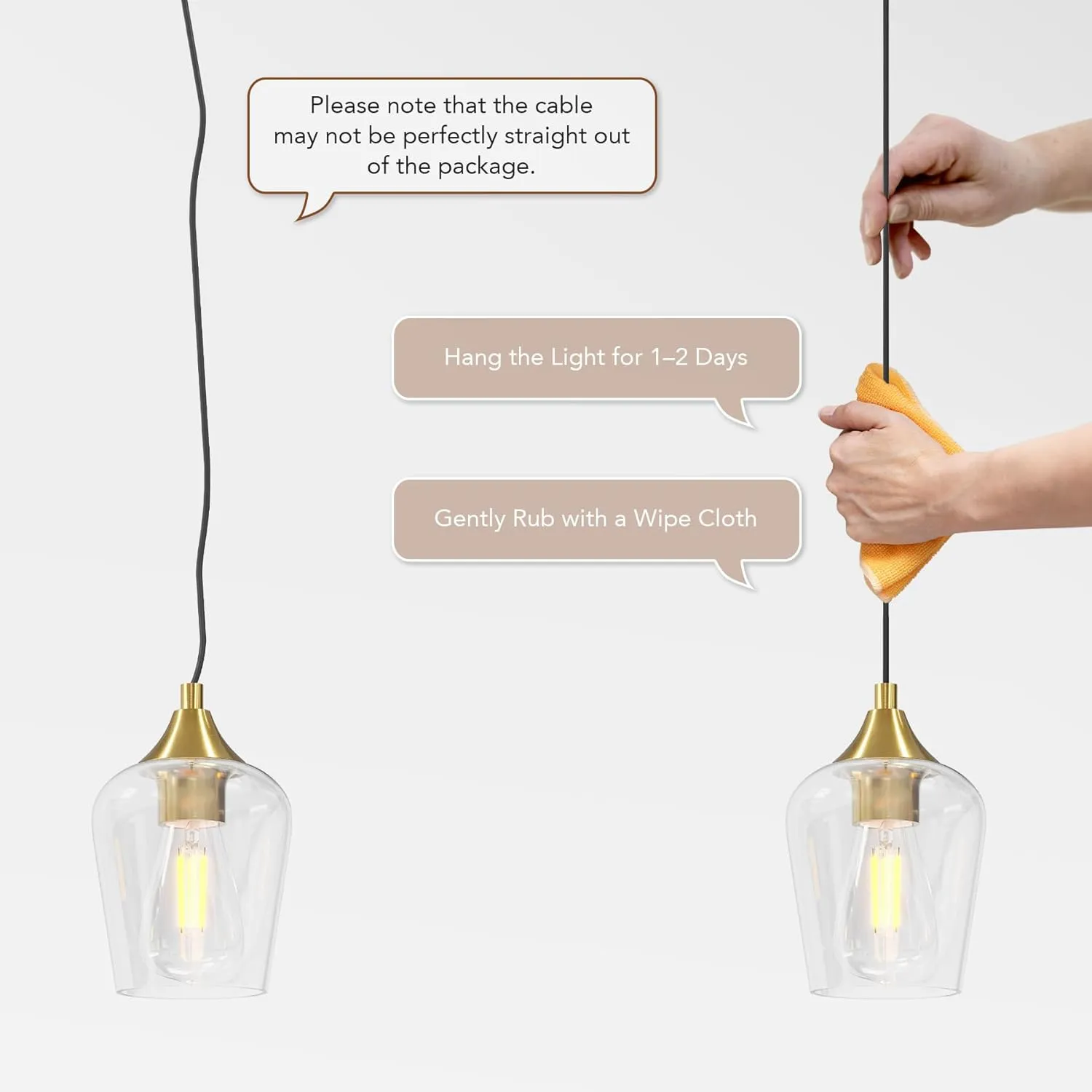 VONLUCE Pendant Light Kitchen Island, Brushed Gold Pendant Light Fixture with E26 Base & Adjustable Cable, Modern Pendant Lighting with Glass Shade for Living Room Bedroom Hallway