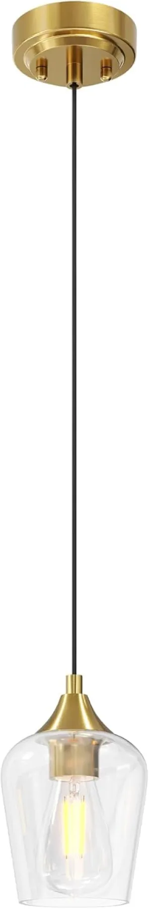 VONLUCE Pendant Light Kitchen Island, Brushed Gold Pendant Light Fixture with E26 Base & Adjustable Cable, Modern Pendant Lighting with Glass Shade for Living Room Bedroom Hallway