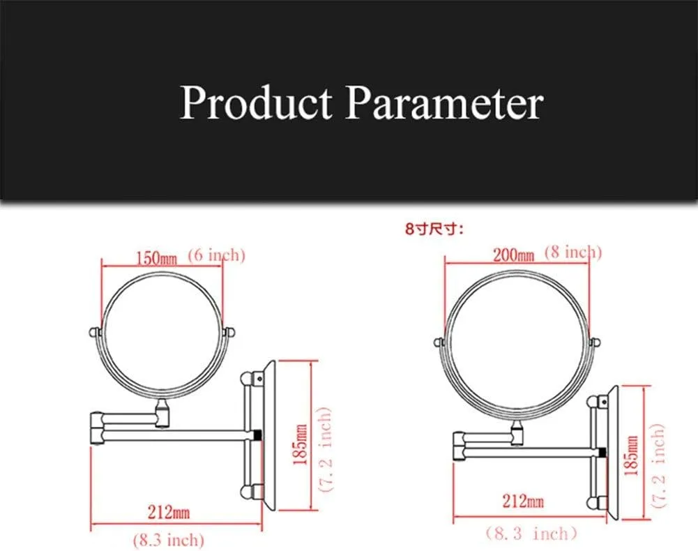 Wall Mounted Makeup Mirror, Magnifying Wall Bathroom Mirror with 3/5/7/10X Magnification, 360 Degree Swivel Rotation with Distortion Free View, for Girls(8in,3X)
