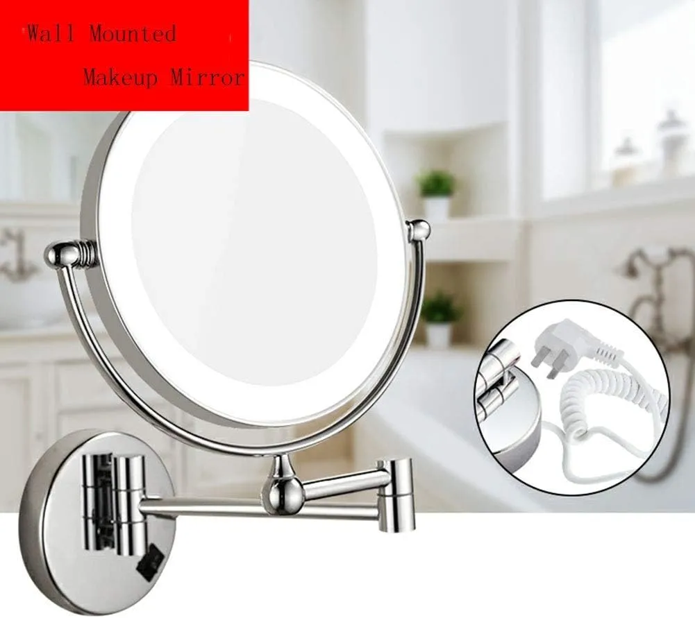 Wall Mounted Makeup Mirror with Magnification, 360 Degree Swivel, Two-Sided Extendable, No Need to Punch Holes to Install (Color : Nickel, Size : 7X)
