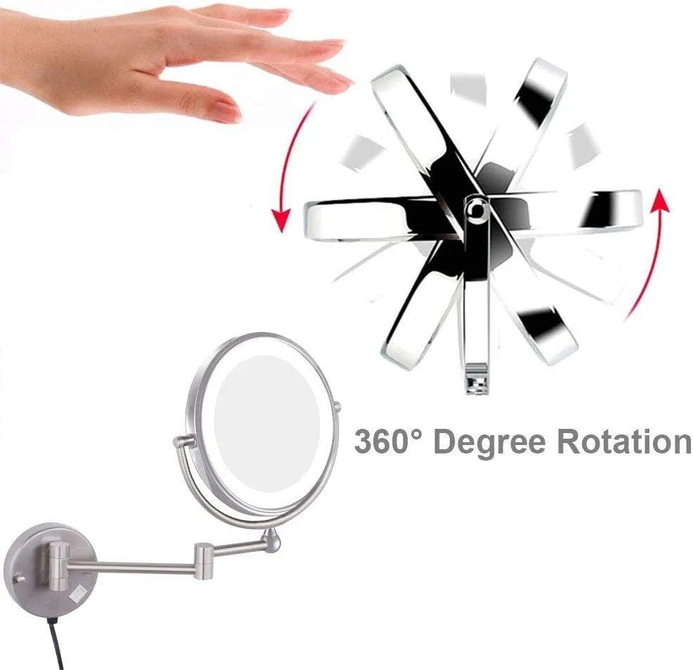 Wall Mounted Makeup Mirror with Magnification, 360 Degree Swivel, Two-Sided Extendable, No Need to Punch Holes to Install (Color : Nickel, Size : 7X)