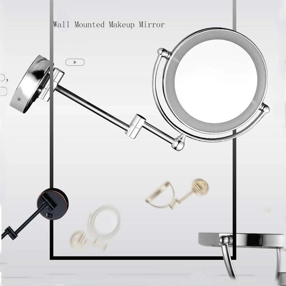 Wall Mounted Makeup Mirror with Magnification, 360 Degree Swivel, Two-Sided Extendable, No Need to Punch Holes to Install (Color : Nickel, Size : 7X)
