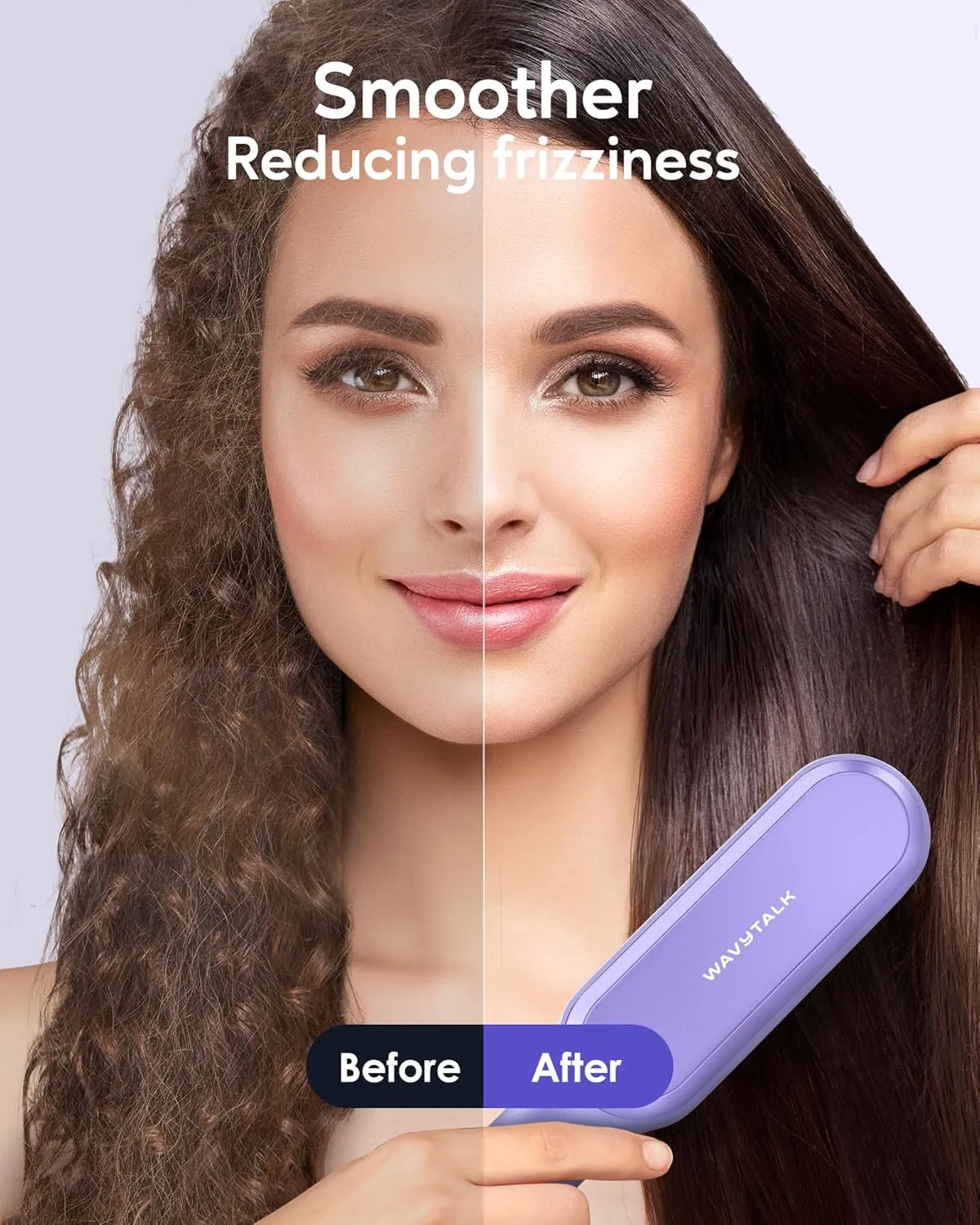 Wavytalk Hair Straightener Brush, Sleek Sweep Ionic Straightening Brush with 6 Temperature Adjust, Anti-Scald Ceramic Straightening Comb Fast Heating for Home Salon, Dual Voltage, Purple.