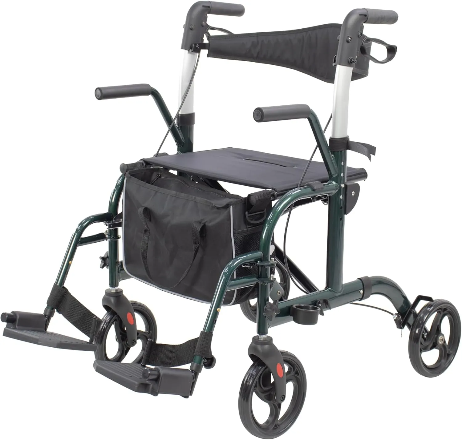 WINLOVE 2 in 1 Rollator Walkers for Seniors with Padded Seat- Medical Transport Chair Walker with Adjustable Handle and Reversible Backrest Green