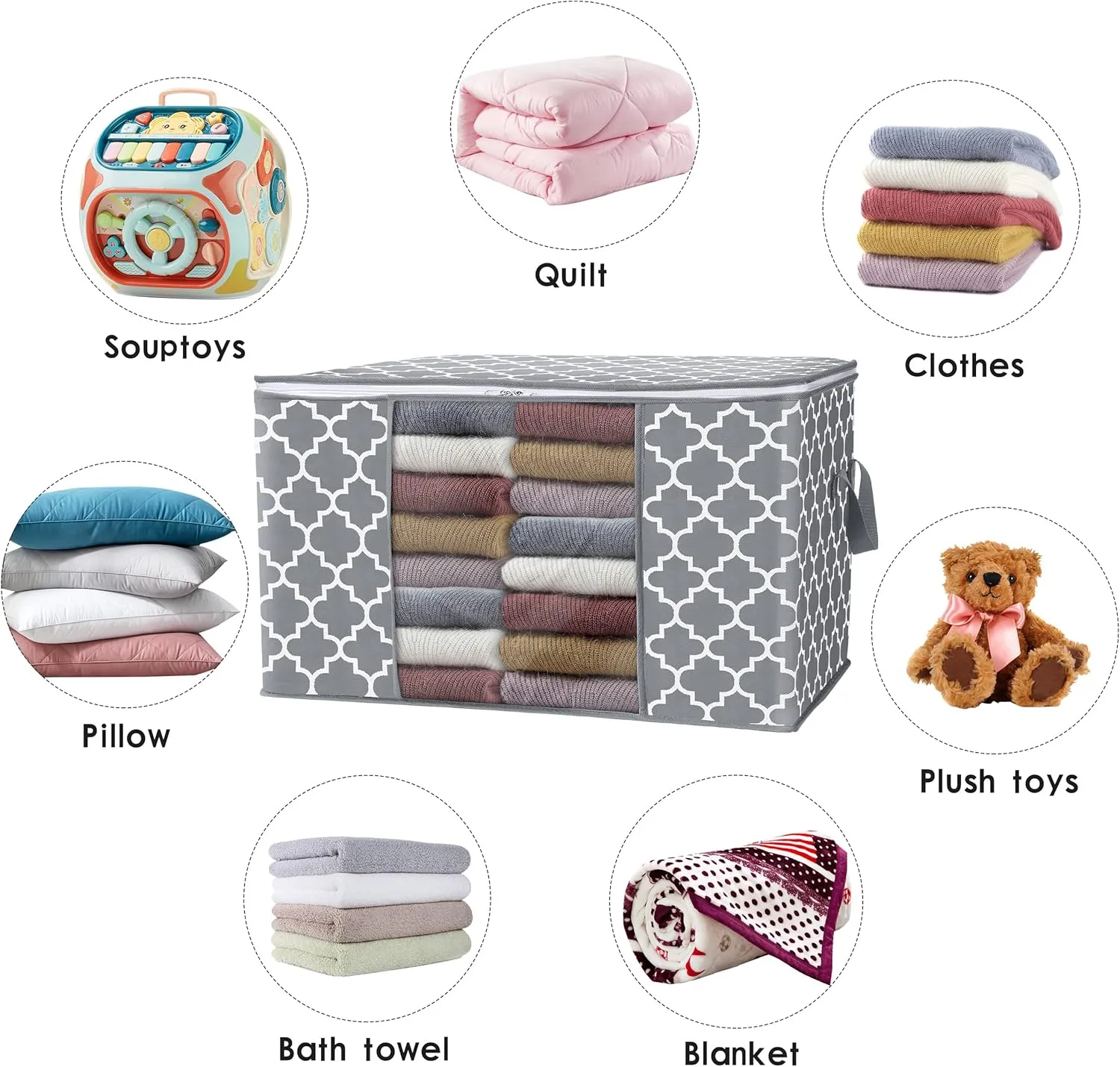 WISELIFE Storage Bags, Large Blanket Clothes Organization and Storage Containers for Bedding, Comforters, Foldable Organizer with Reinforced Handle, Clear Window,Sturdy Zippers,(Light Grey, 6 x 100L)