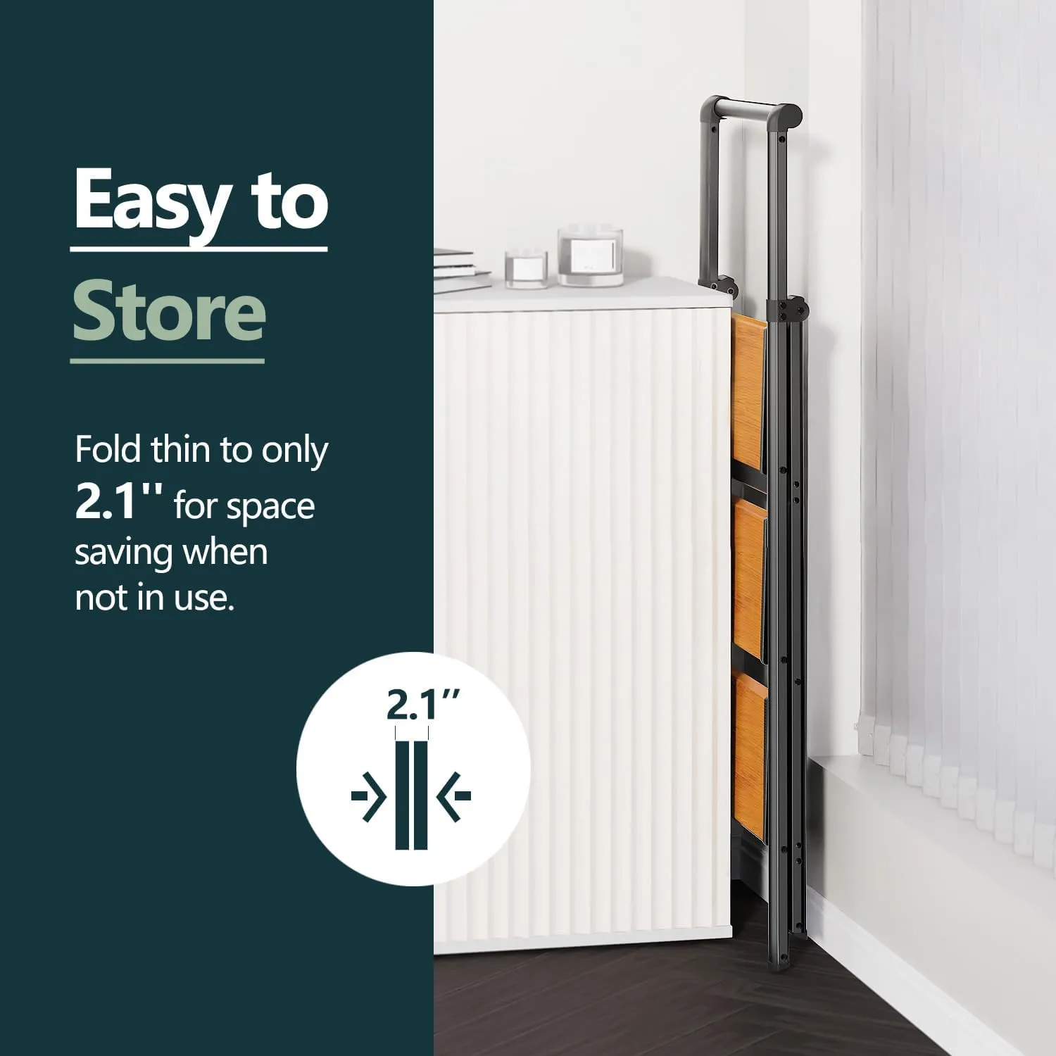 WOA WOA 3 Step Ladder, Ladders for Home, Anti-Slip Pedals, Aluminum Step Stool Foldable, Lightweight to Move, Ease of Storage, Reach 8ft for Closet Kitchen Library, Hold 300lbs - Black&Wood Grain