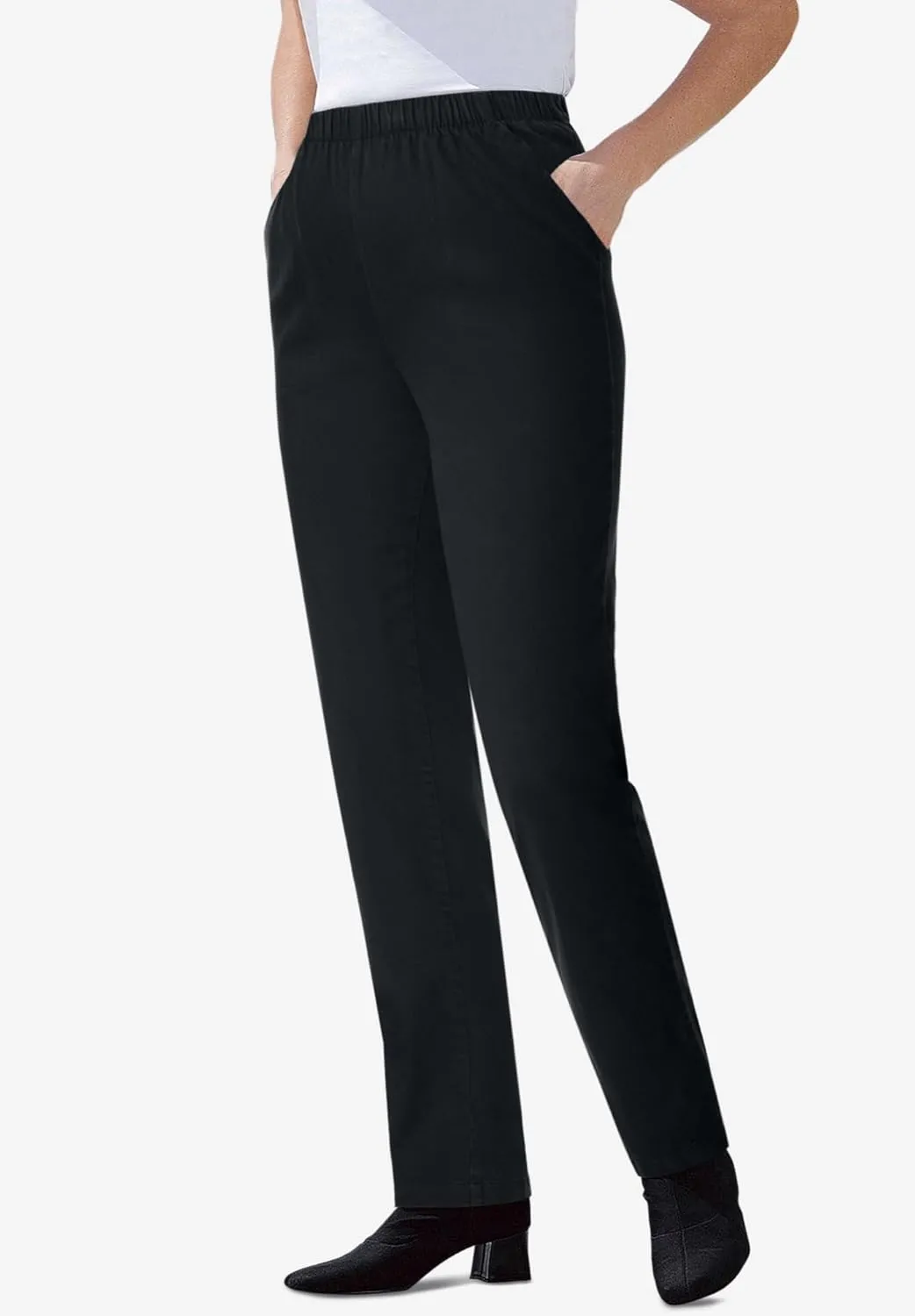 Woman Within Plus Size Straight Leg Elastic Waist Stretch Fineline Denim Jean (Petite & Tall Available)