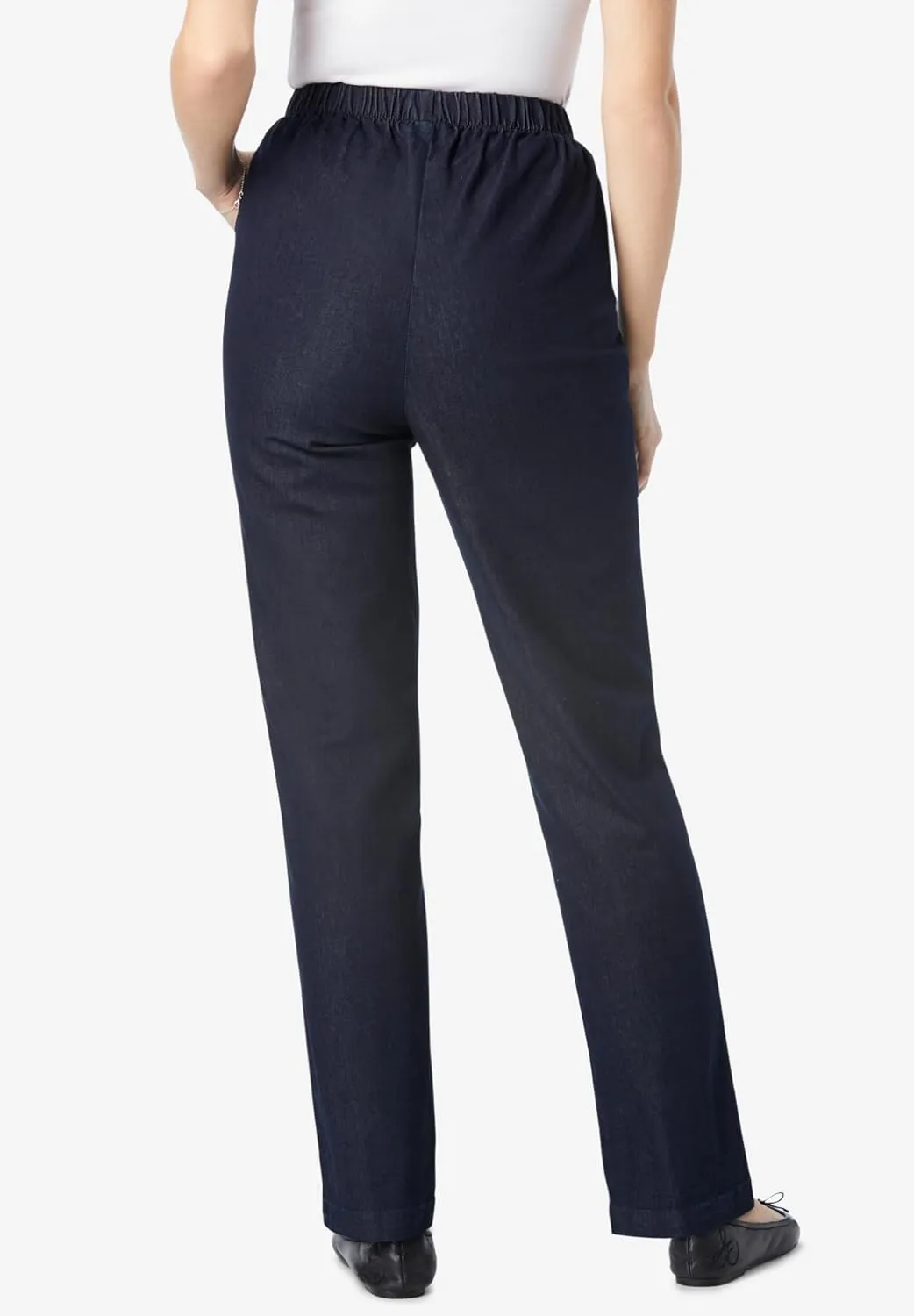Woman Within Plus Size Straight Leg Elastic Waist Stretch Fineline Denim Jean (Petite & Tall Available)